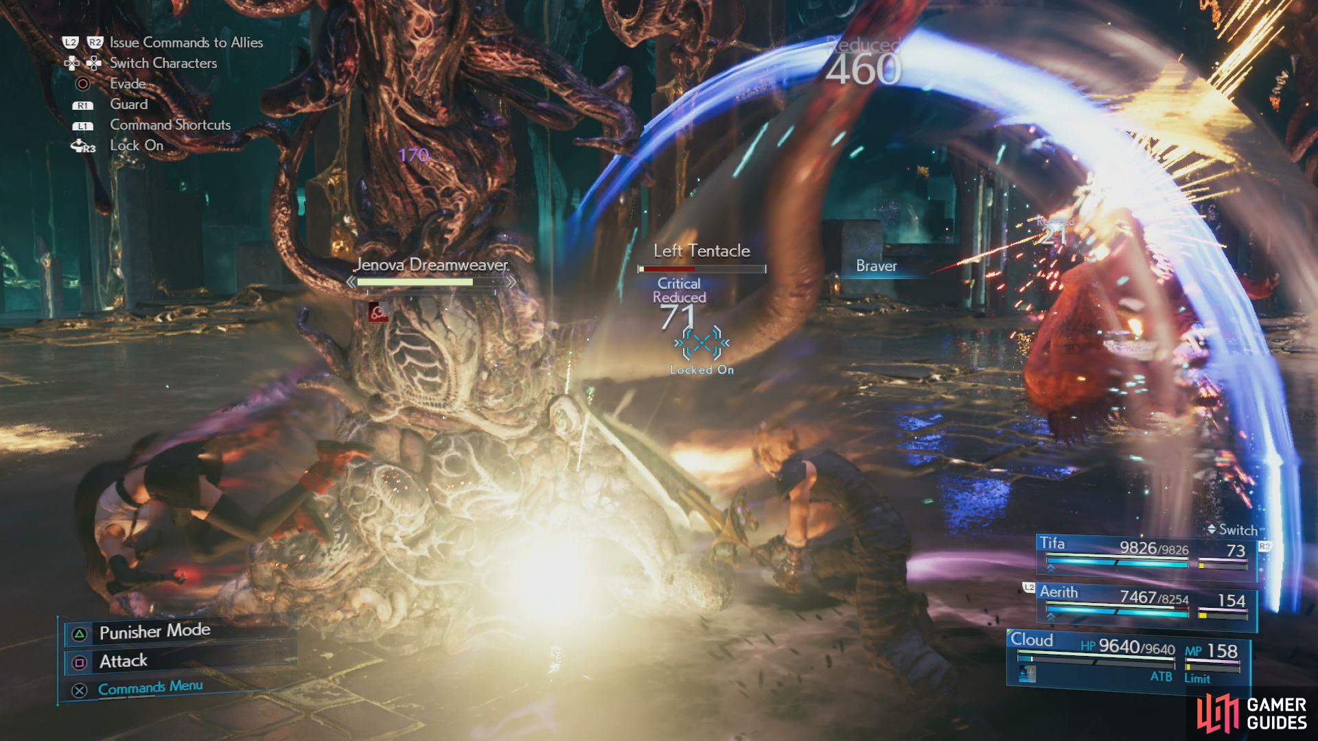 Abilities like "Braver" will remove tentacles and damage Jenova.