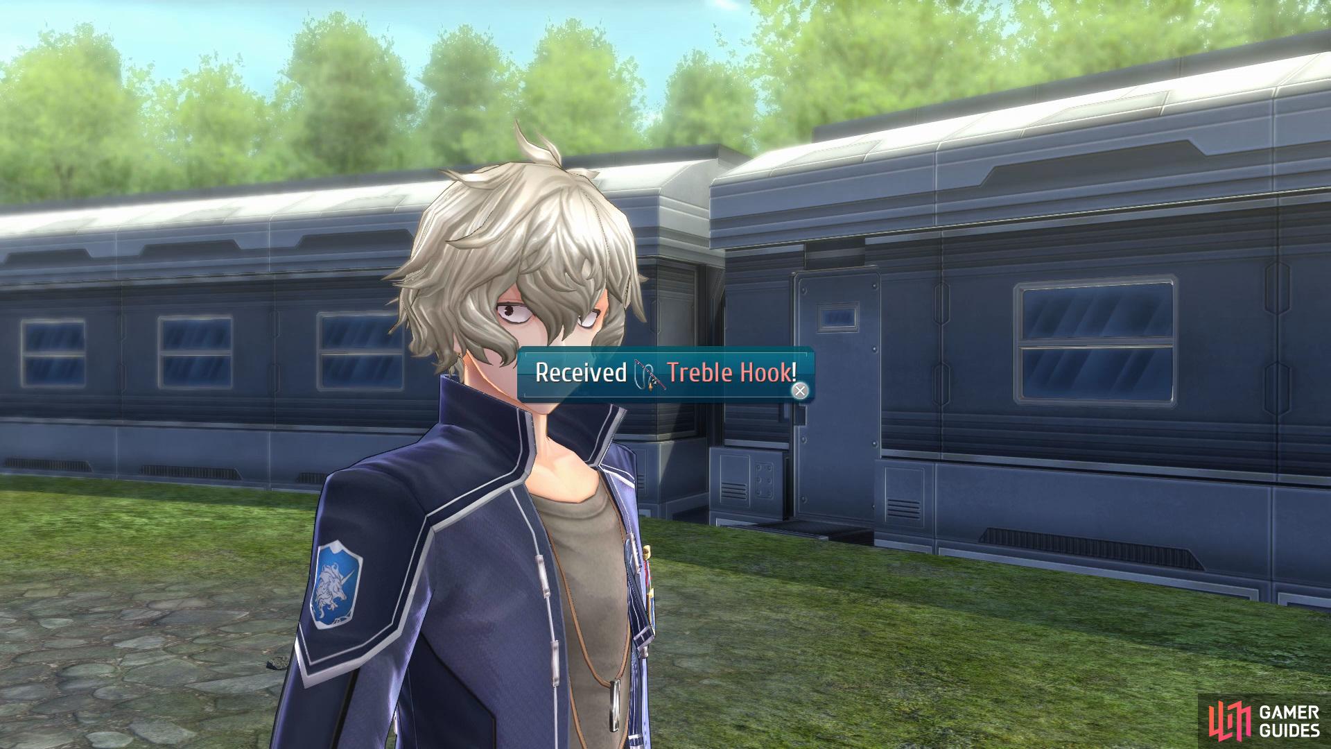Collect the Treble Hook Fishing Gear from Freddy in the EX Camp for having caught 12 or more fish. 