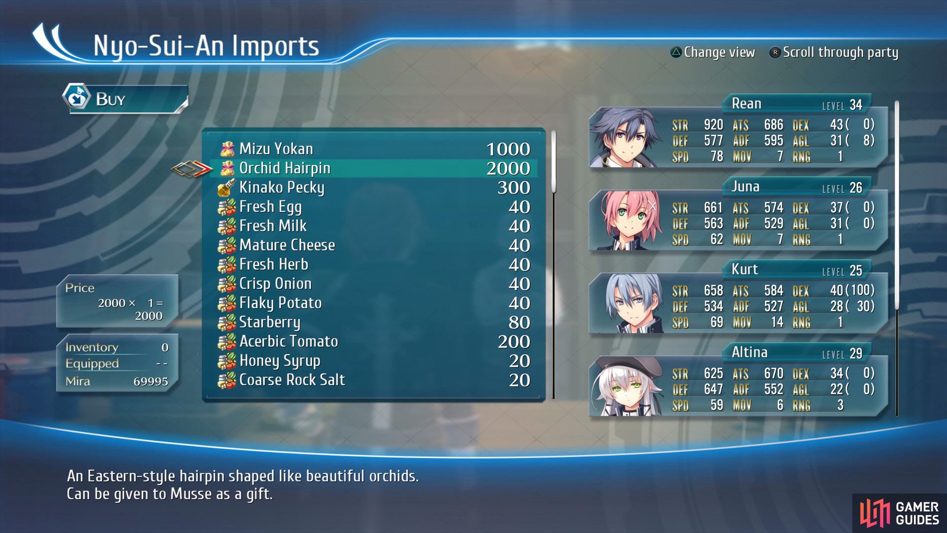 Head into Nyo-Sui-An Imports to purchase the Orchid Hairpin as a gift for Musse