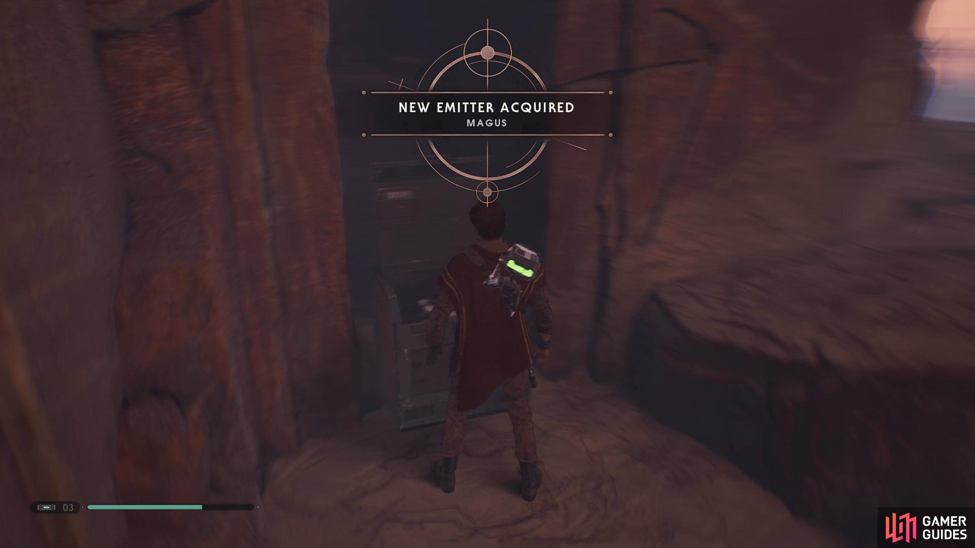 Head towards the north on the upper section to find a Chest that contains the Magus Emitter