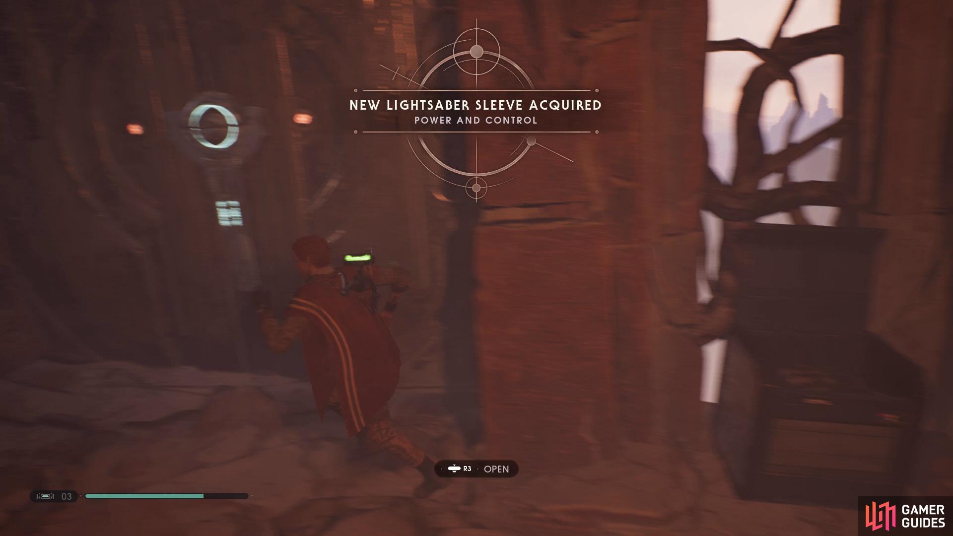 to find a Chest that contains a Power and Control Lightsaber Sleeve.