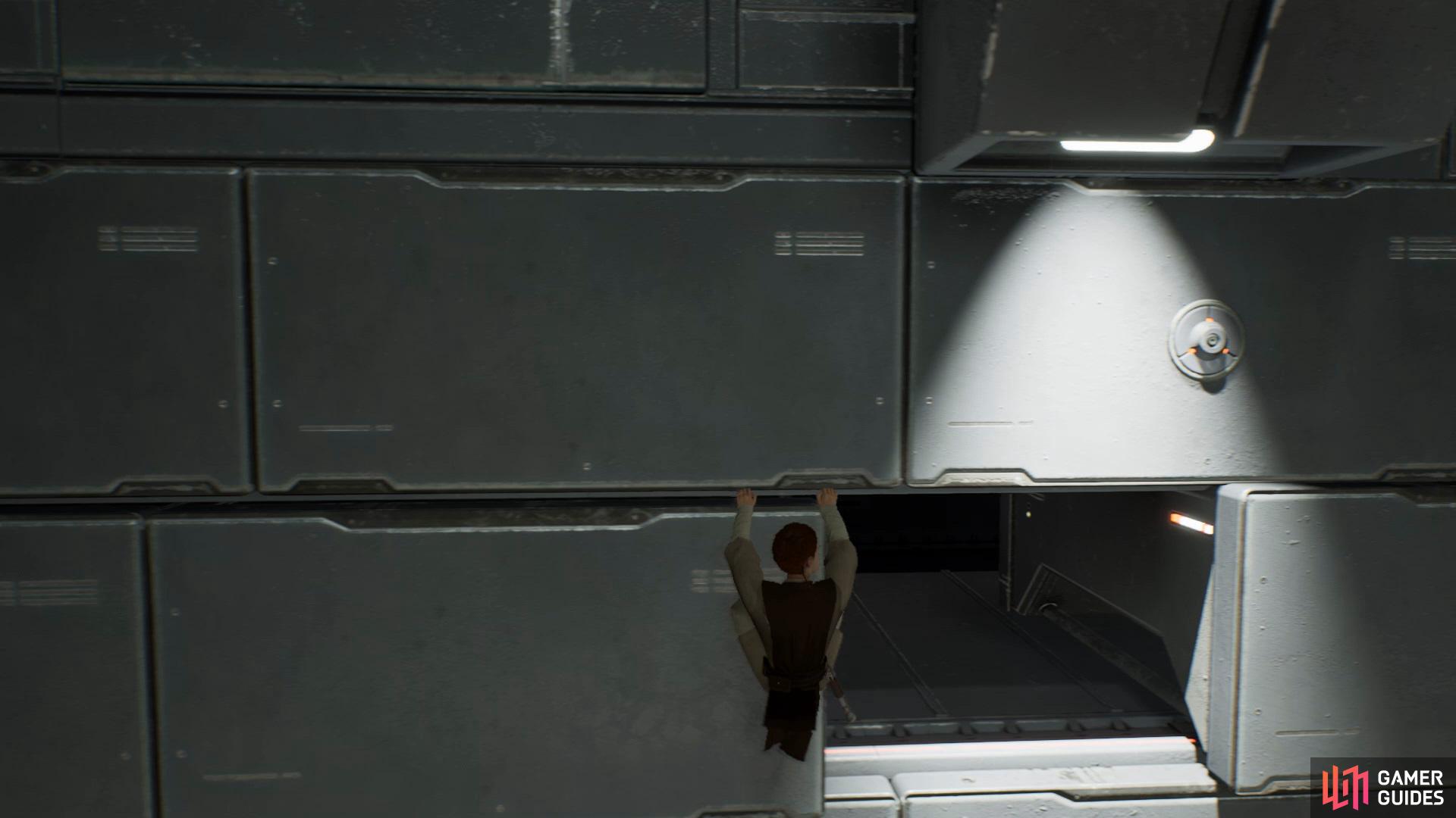 Climb up the platforms in the center of the room and then use the slightly pulled out blocks to get across