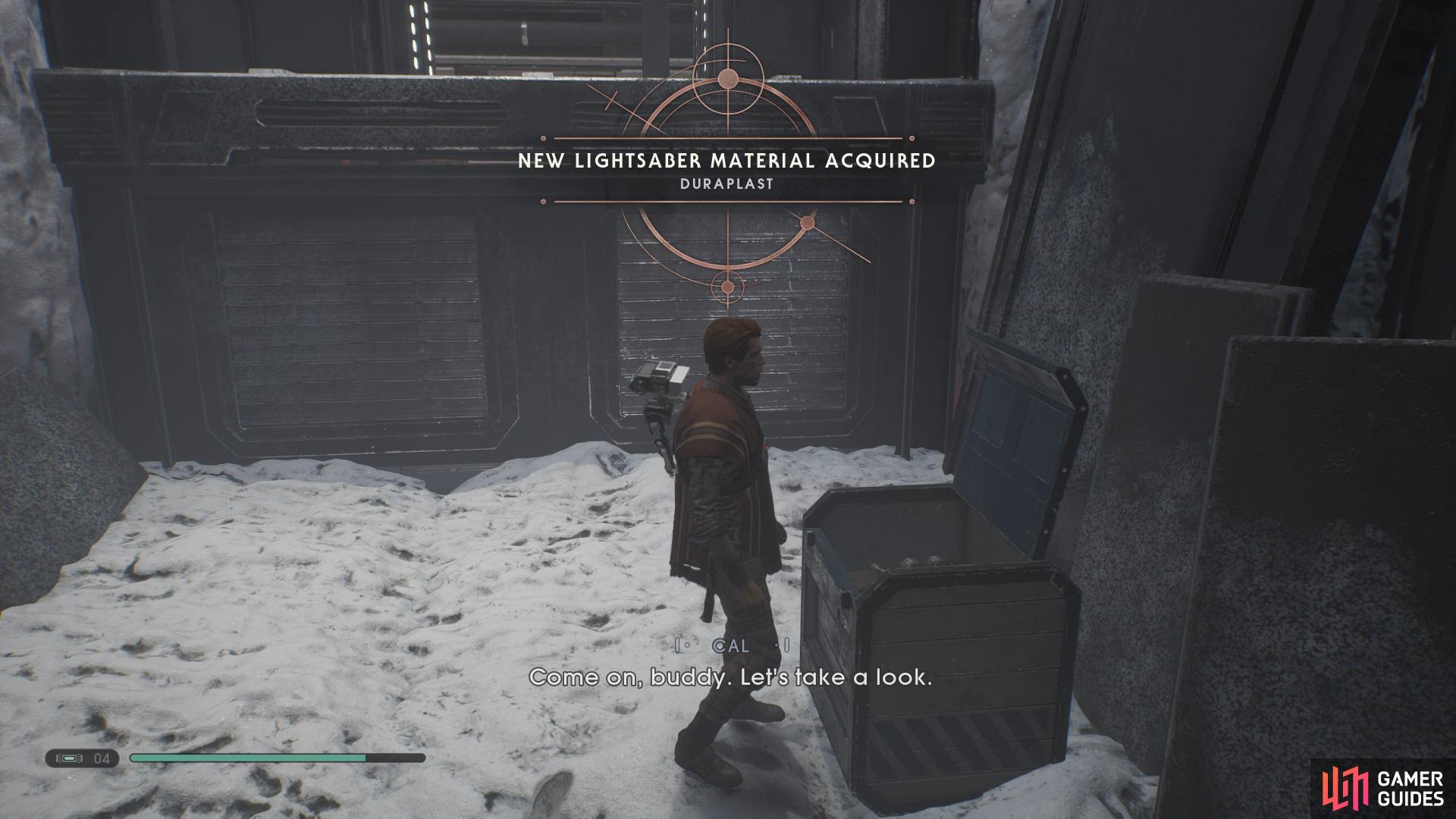 Wall Run to left to find the Duraplast Lightsaber Material 