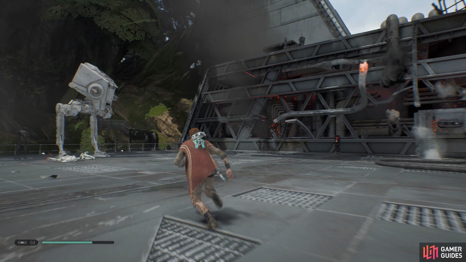 Focus on the AT-ST legs to deal damage