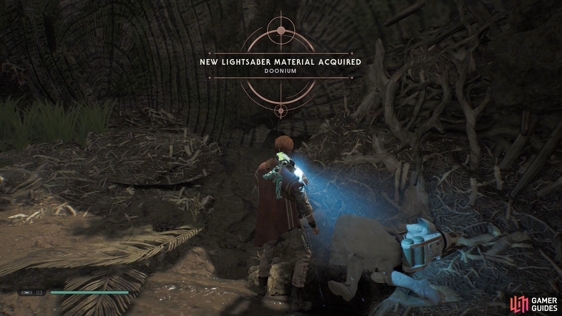 open up the Chest at the back to get the Doonium Lightsaber Material. 