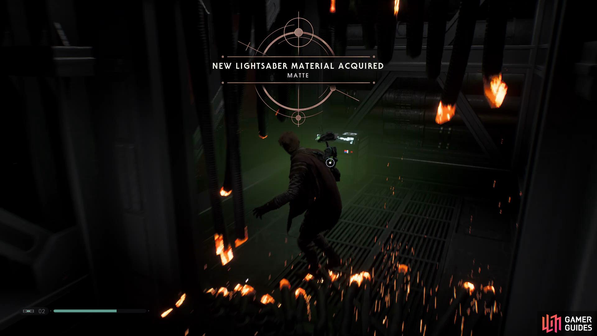 then head through the vent and take a right to find two Chests that hold both the Matte Lightsaber Material
