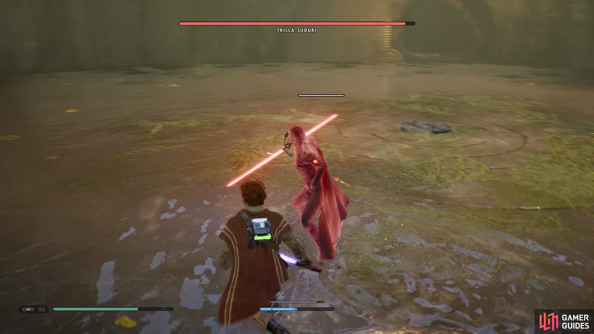 and roll out of the way of her poking attack.