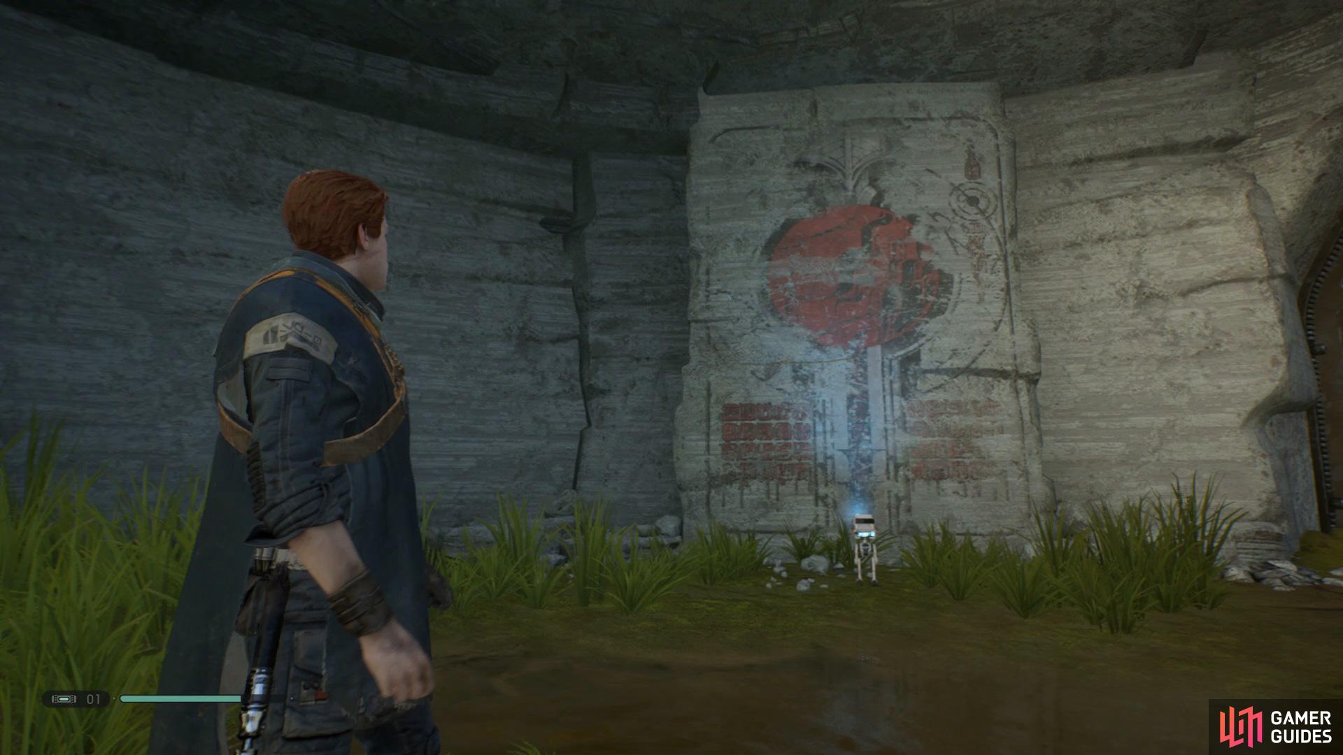 and then let BD-1 interact with the wall with red drawings on it to unlock Dathomir.