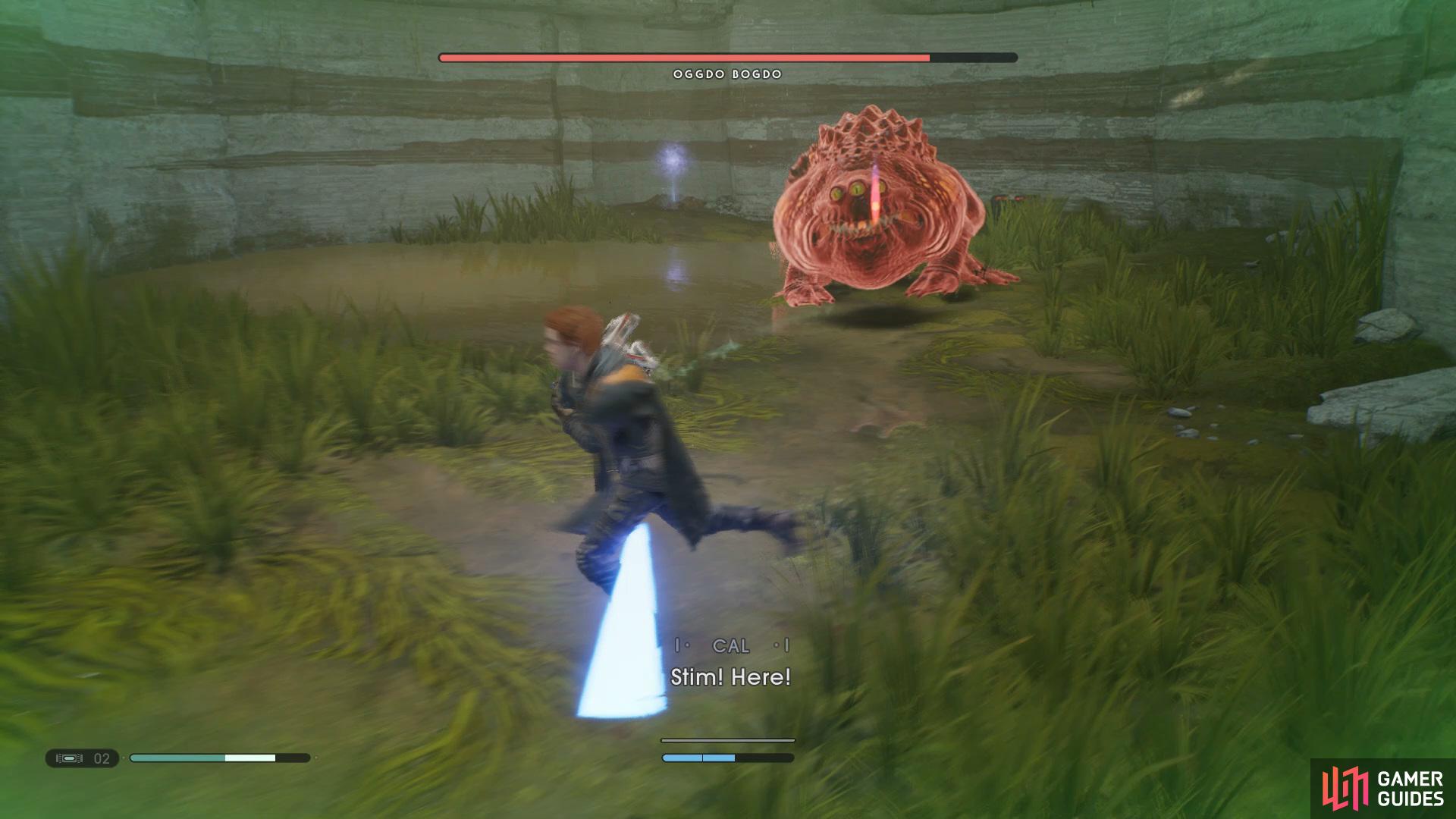 Roll backwards when he goes in for a lunge attack,