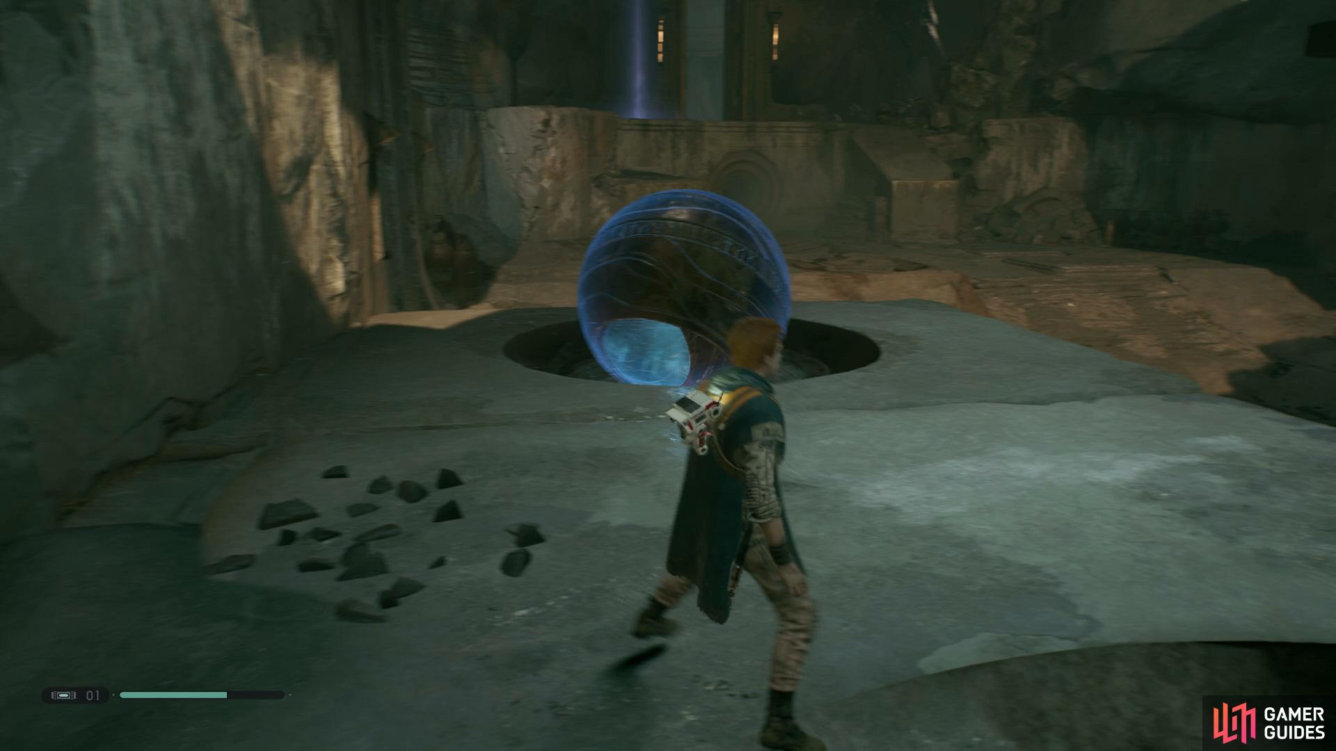to be blown onto the raised area on the right side of the room, place it into the circle