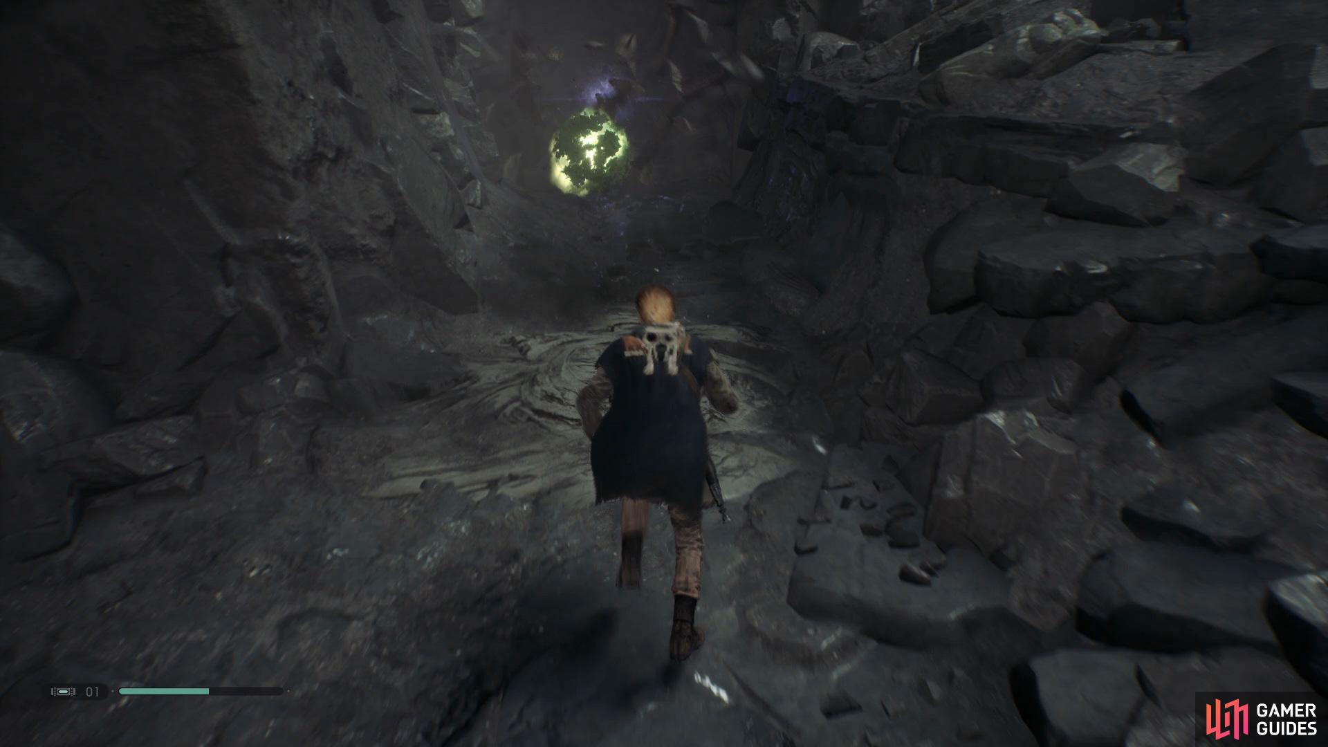Use the Force Push Ability to push the Skungus towards the orb 