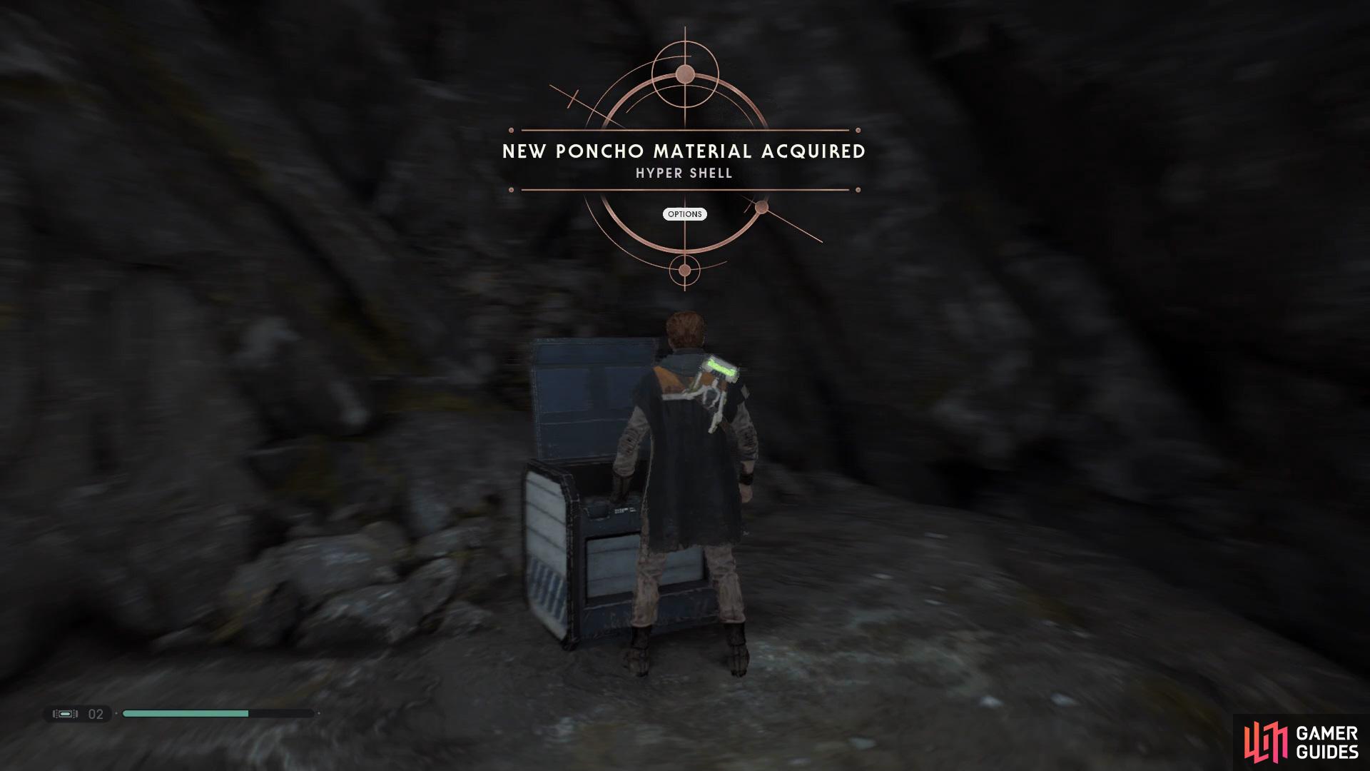 now go right to find another Chest that holds the Hyper Steel Poncho.