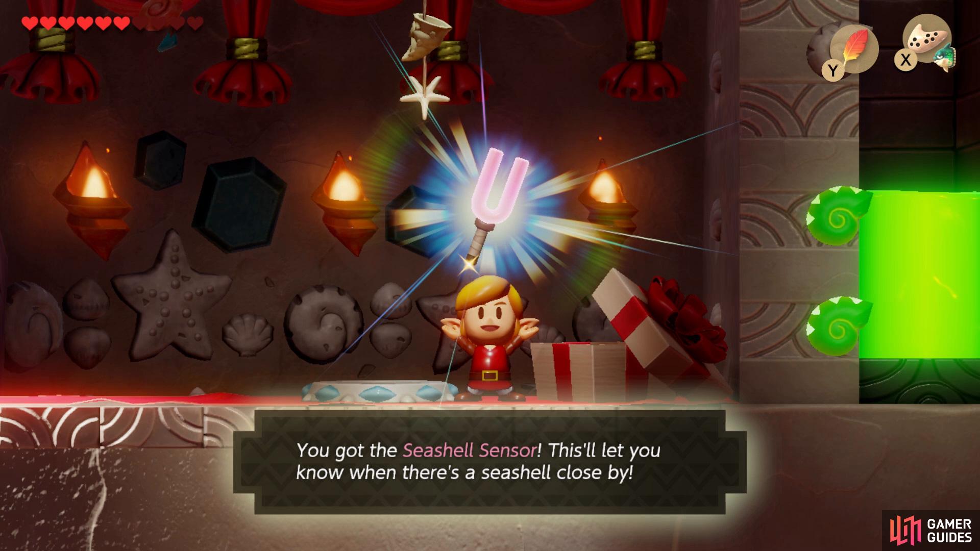 Step on the scales in the Seashell Mansion to gain the Seashell Sensor,