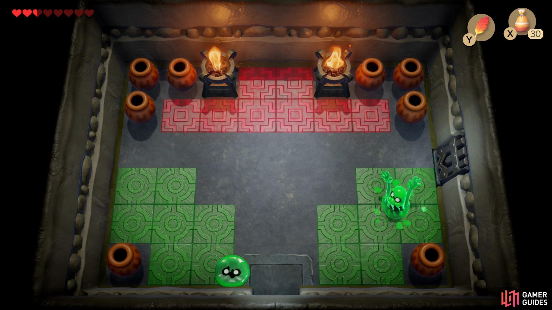 Take out the Color Ghosts when they appear above ground then enter the room on the right,