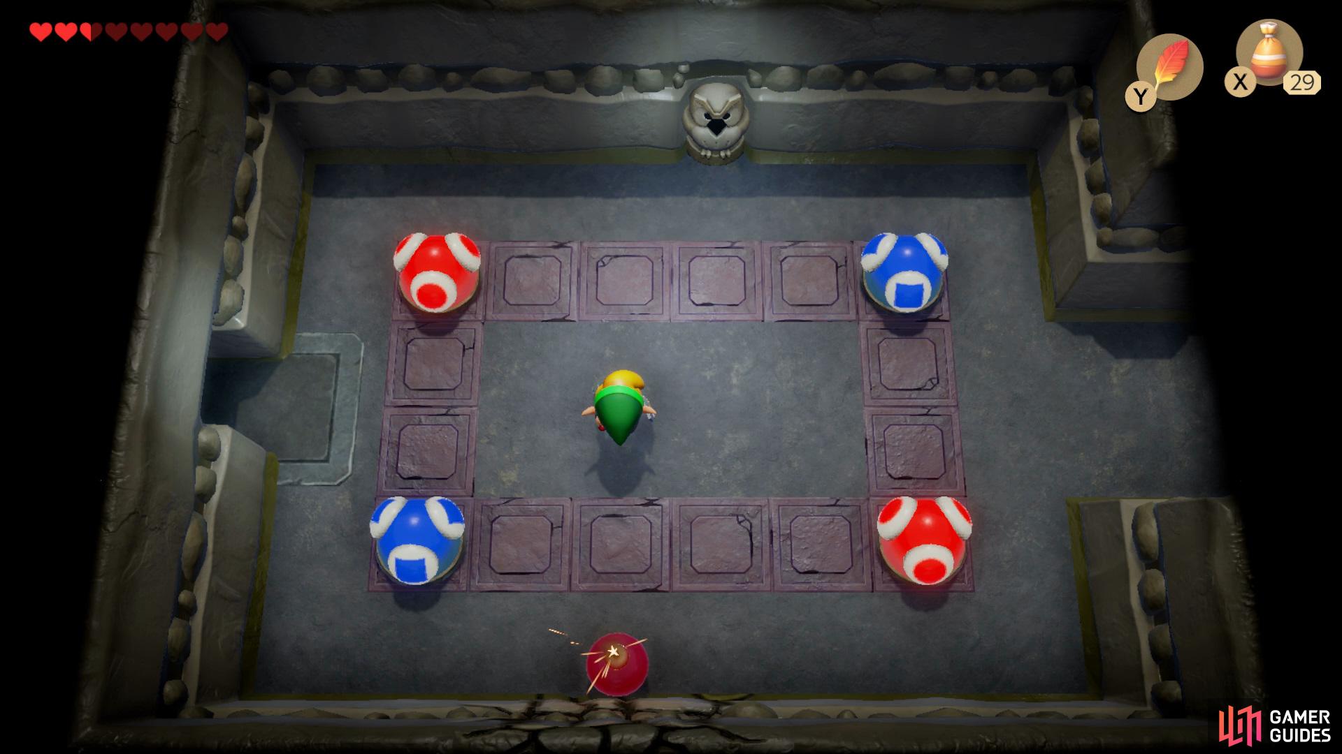 Place a bomb against the crumbing piece of wall and enter the hidden room, 