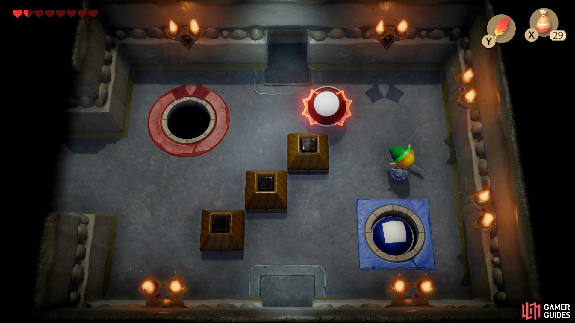 now throw them into the same colored hole and open the Chest,