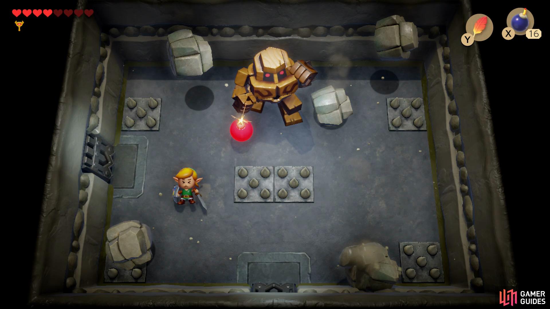 Place bombs in front of the Stone Hinox to kill it, 