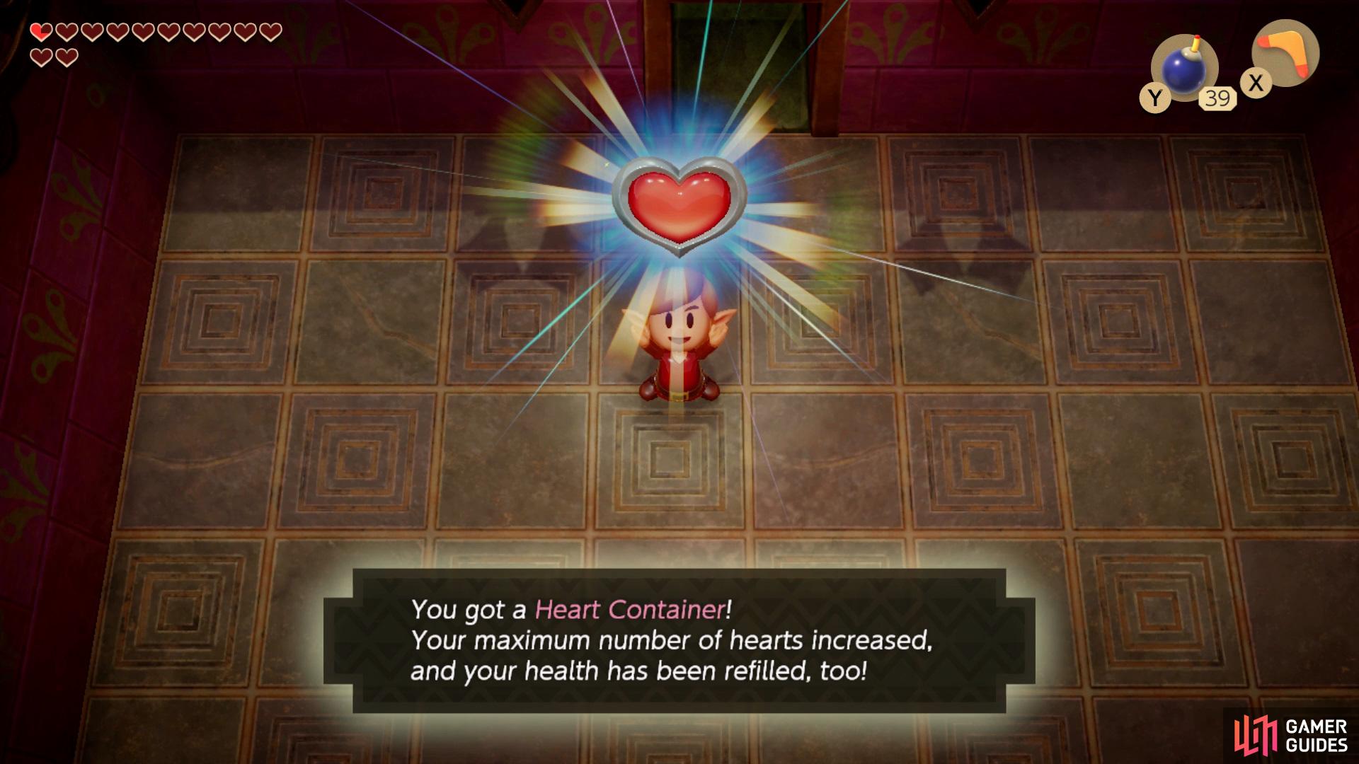 now you've killed Facade, collect the Heart Container from the floor.