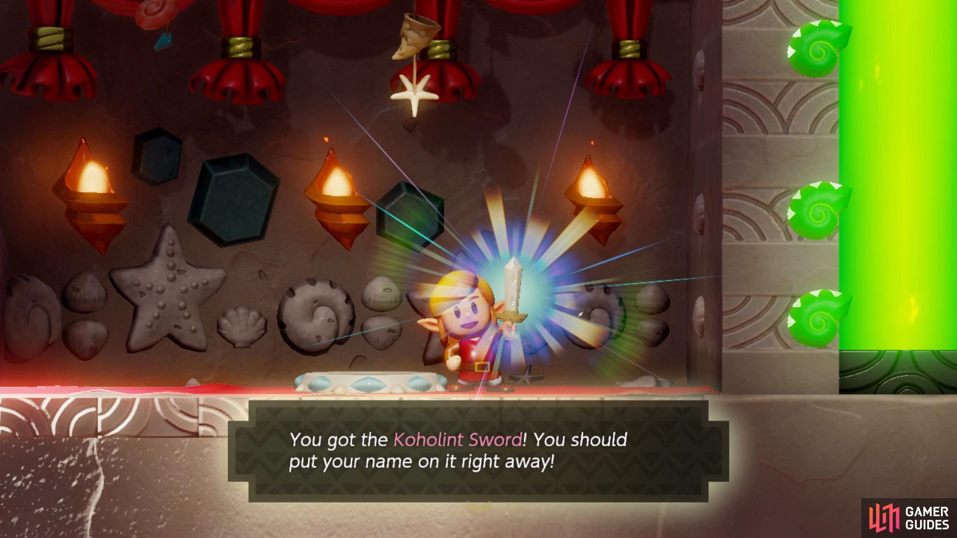 Update your amount of Secret Seashells found in the Seashell Mansion and youll rewarded with Koholint Sword for reaching the fourth milestone