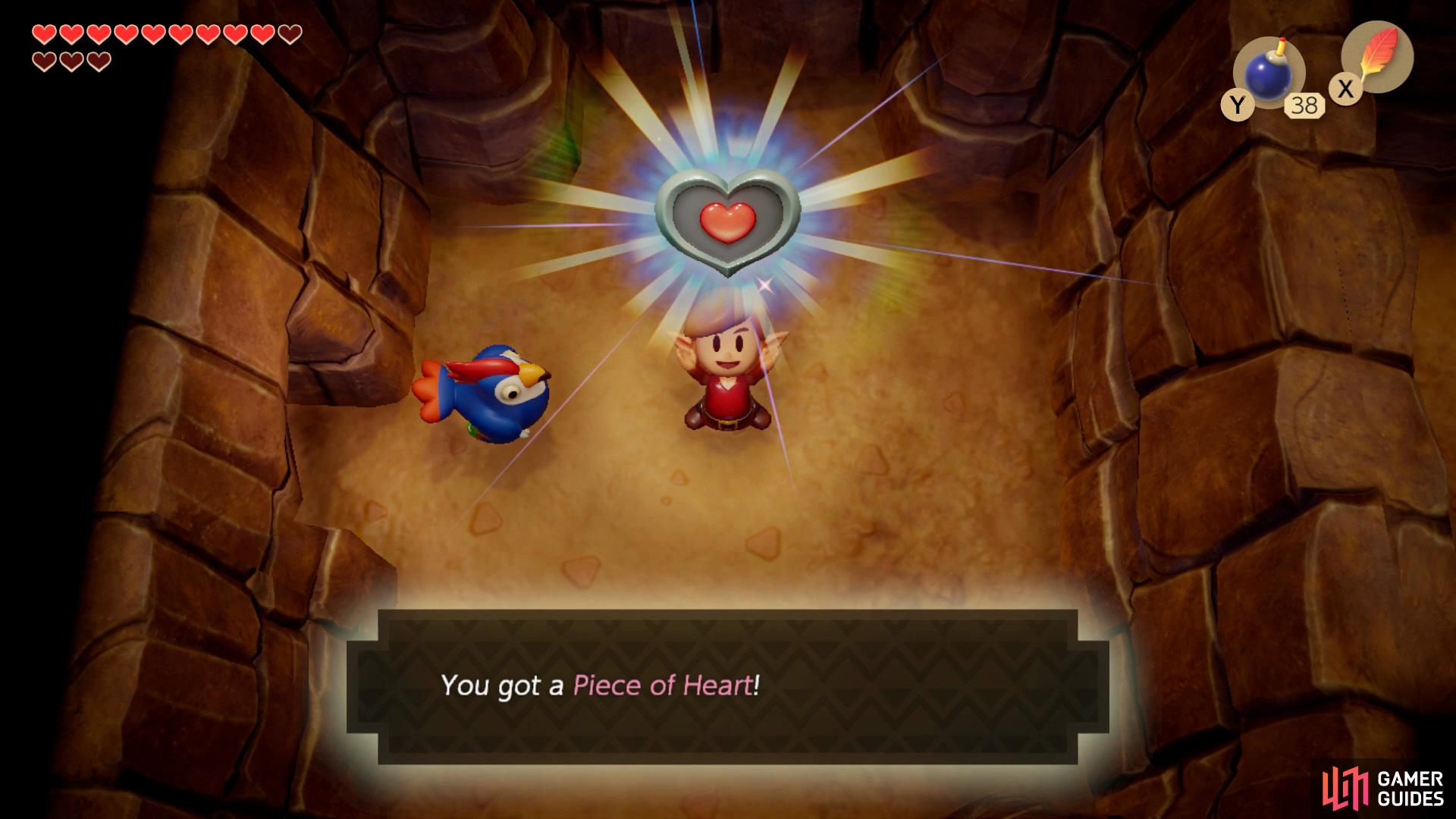 Take out the enemies in the cave and head down then right to find a Piece of Heart in the center,