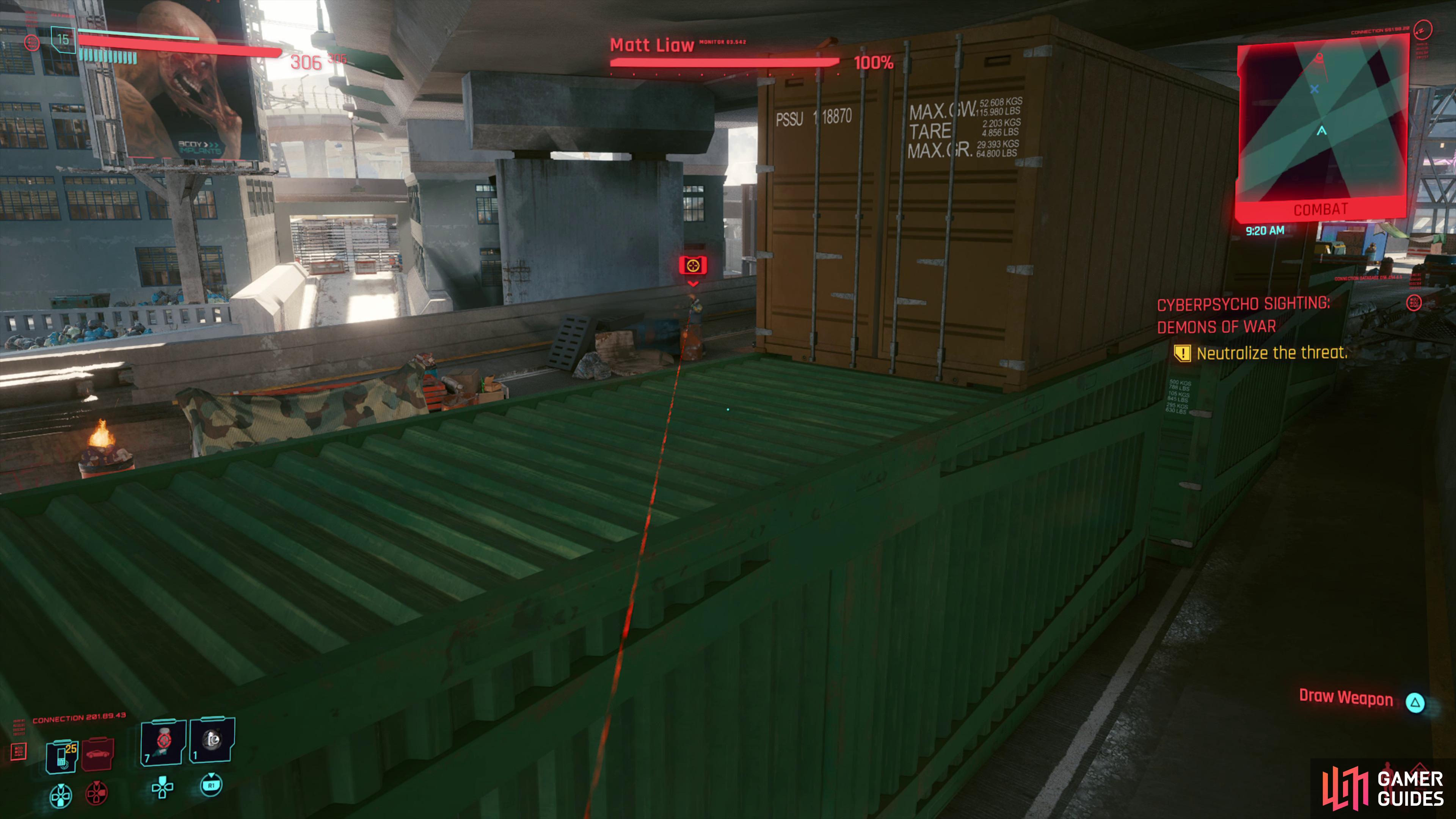 Avoid the sniper shots by hiding behind containers