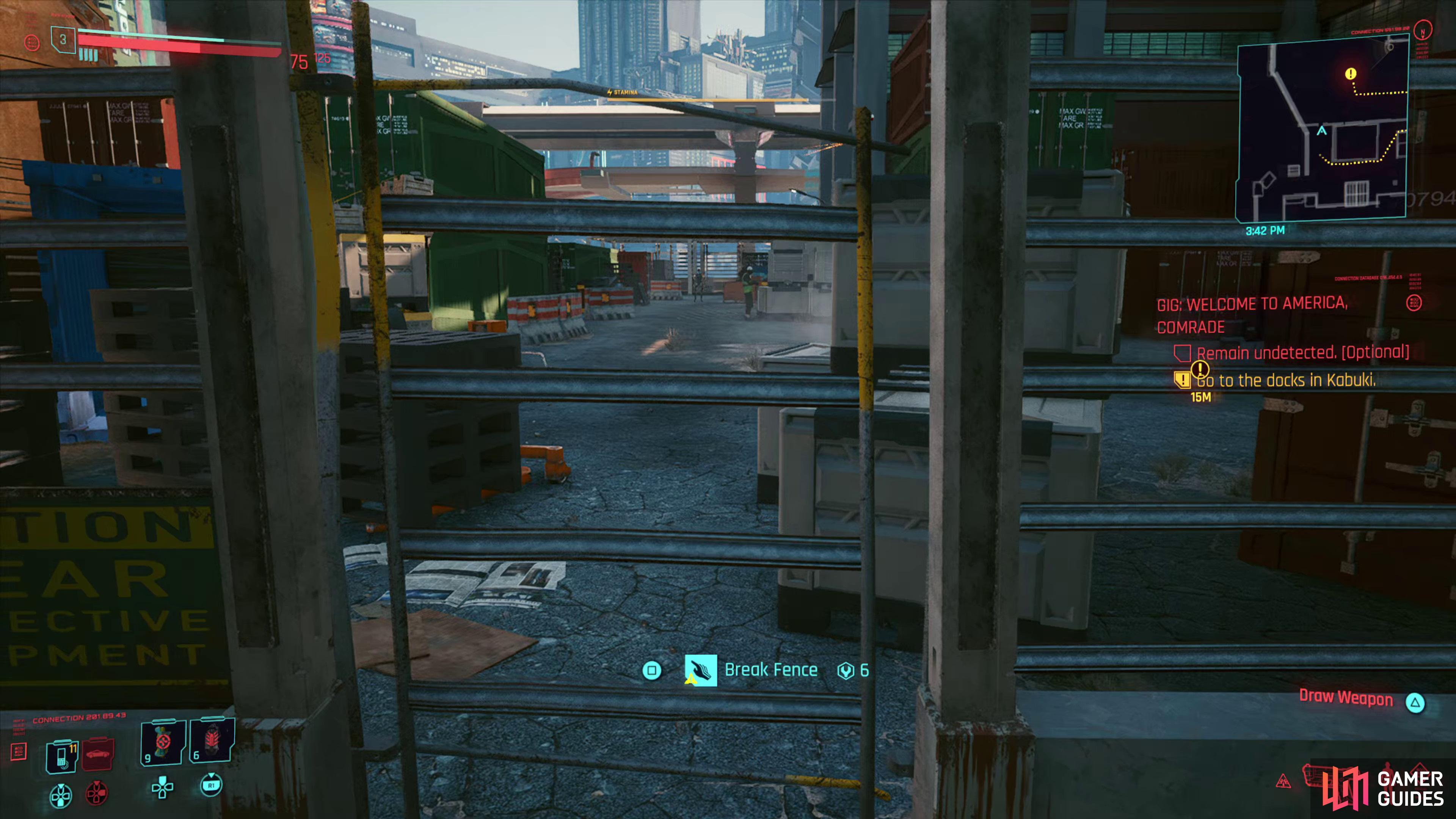 You can enter the dock via the fence on the left if your Tech is at Level 6 