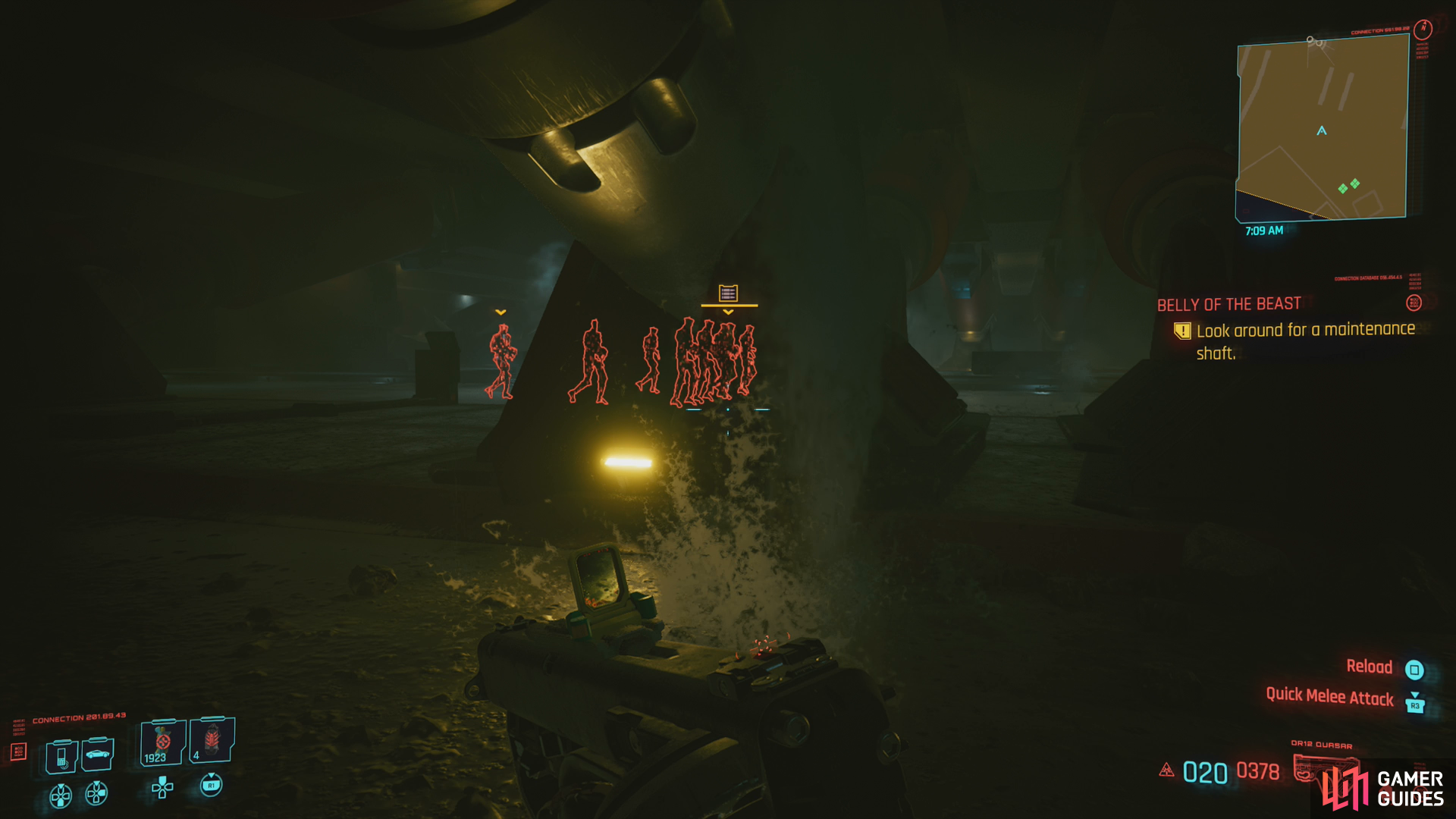 In a large underground chamber you'll find a squad of Robots patrolling - avoid them or defeat them,
