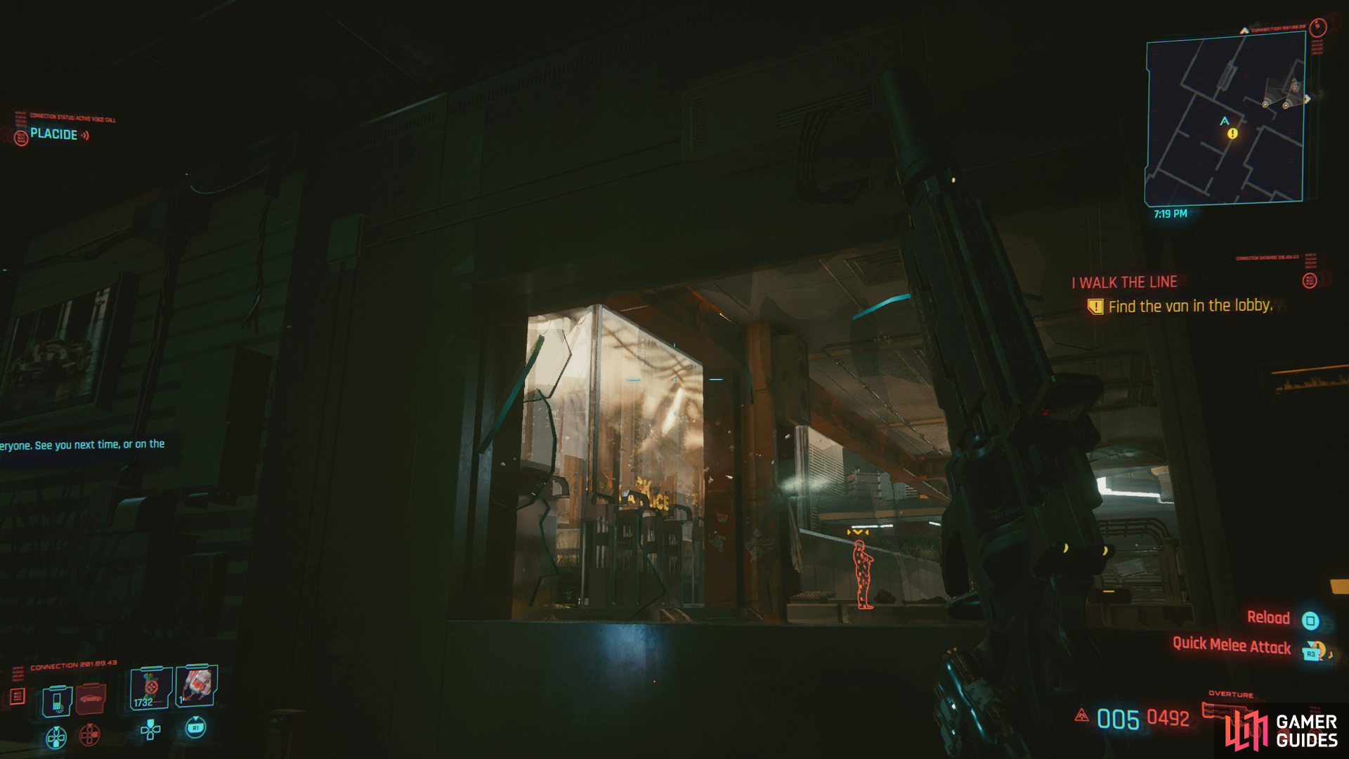 You can go through the door, or make your life a bit easier by shooting out a window with a silenced weapon.