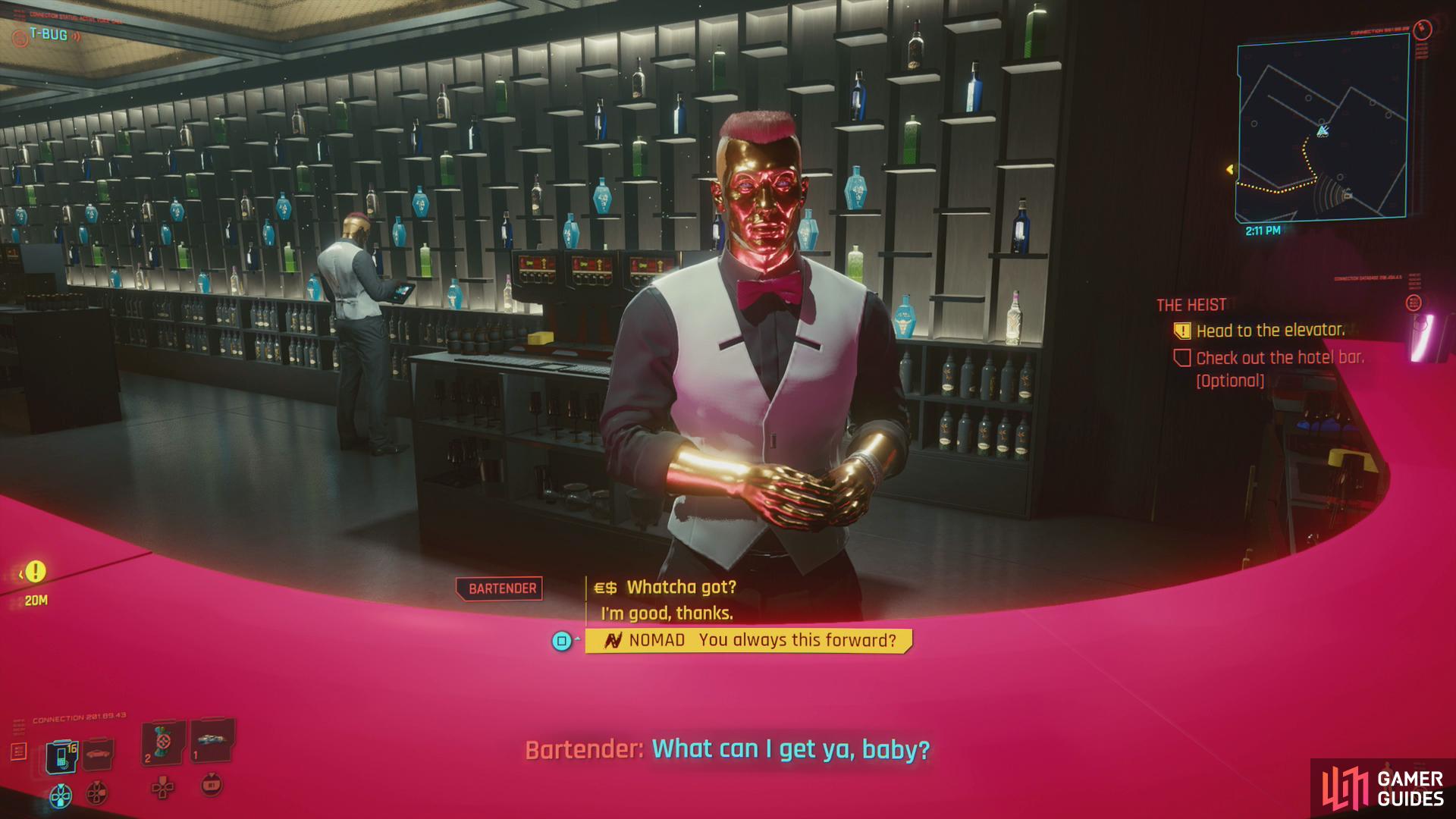 and Nomad characters can pick another unique dialogue option while talking to the bartender.