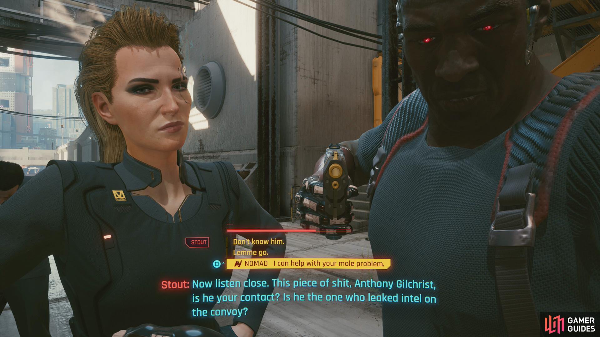 During the meeting with Meredith you'll get a chance to make two NOMAD responses, one during a timed dialog choice,
