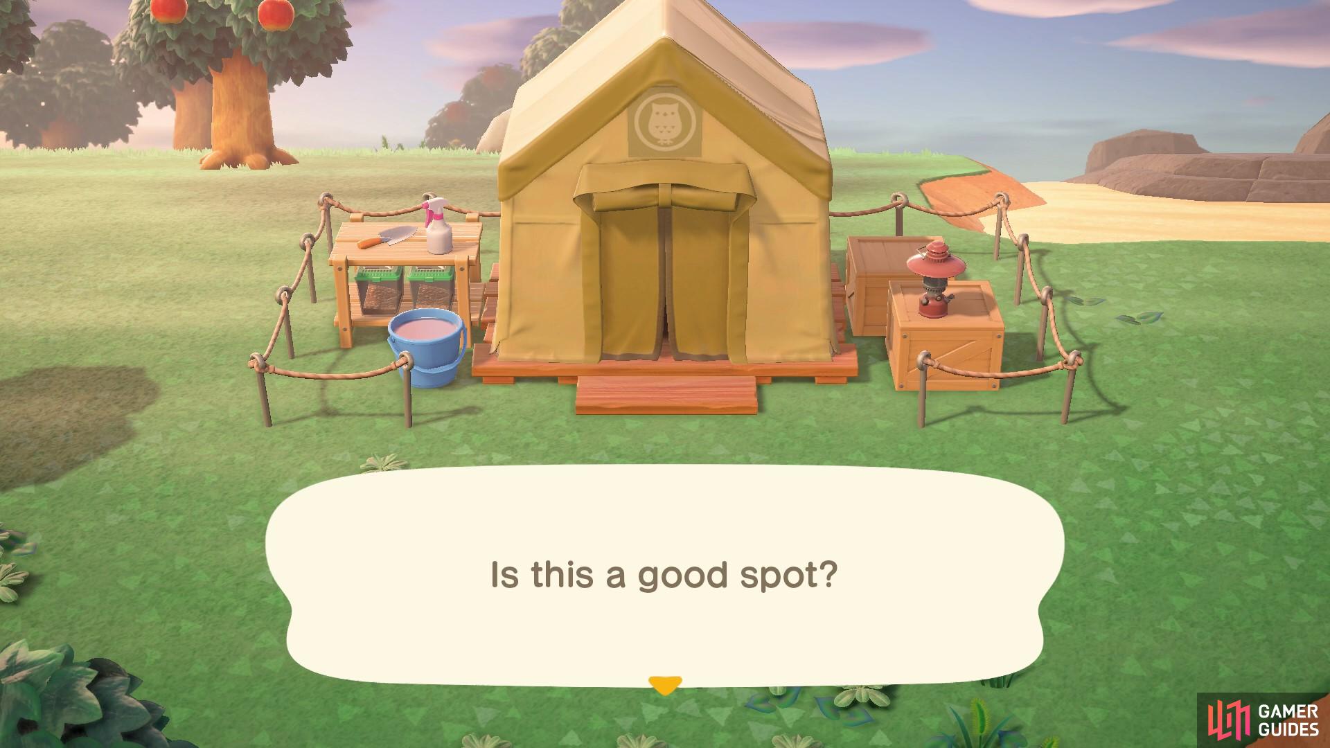 You can pitch Blathers' tent wherever you like!