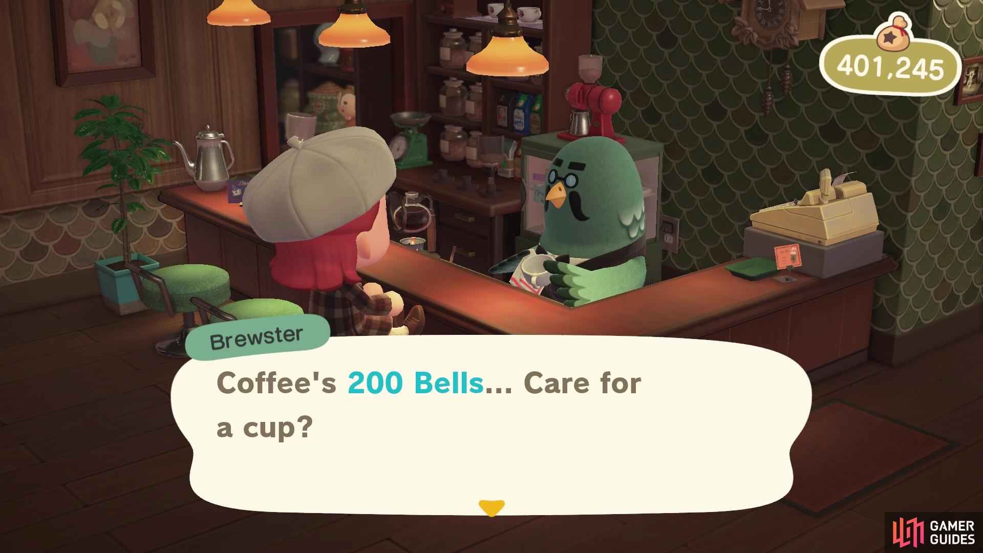 Coffee is 200 Bells per cup.