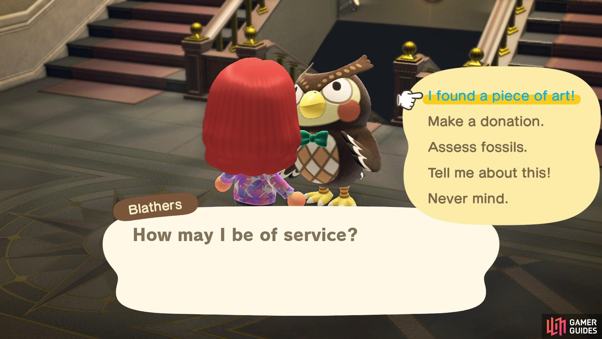 Give Blathers your newly acquired painting