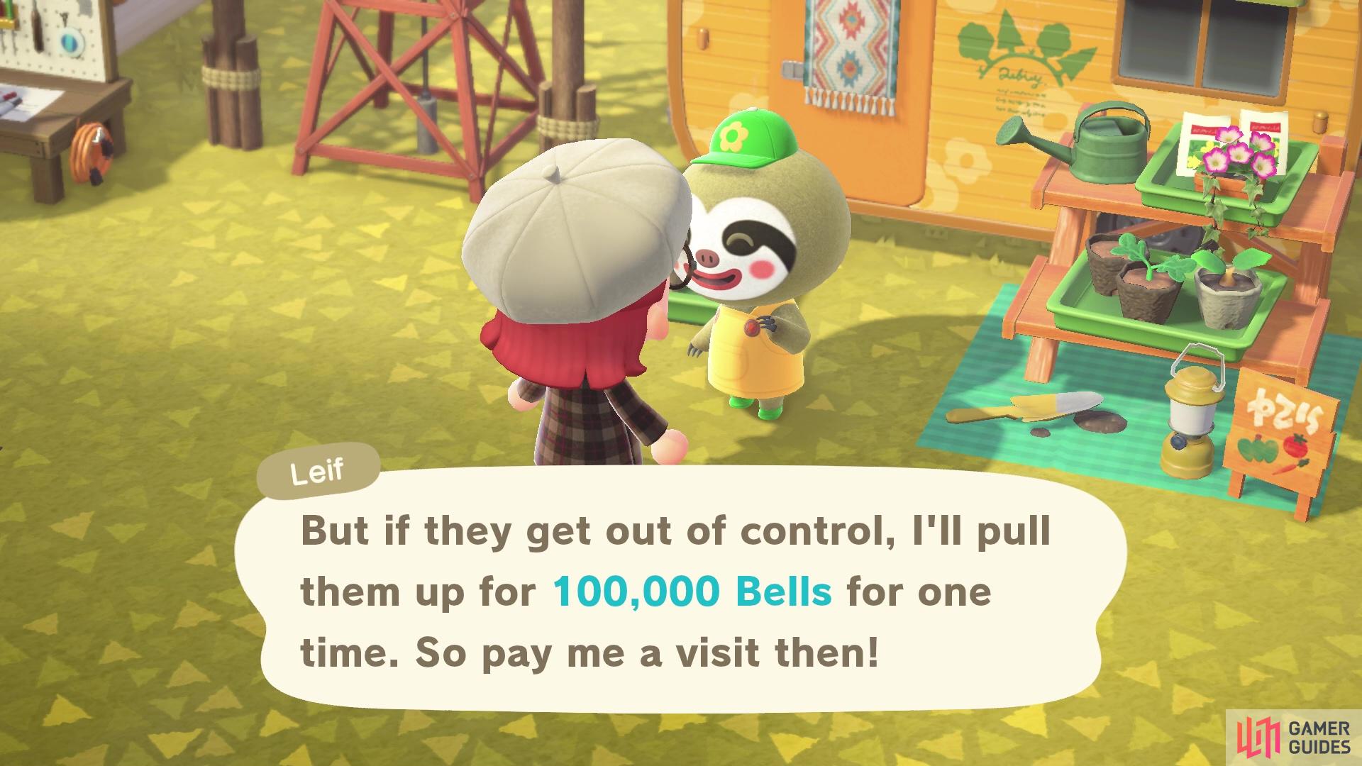 Leif could instantly clean up your island for the fee of 100,000 Bells. 