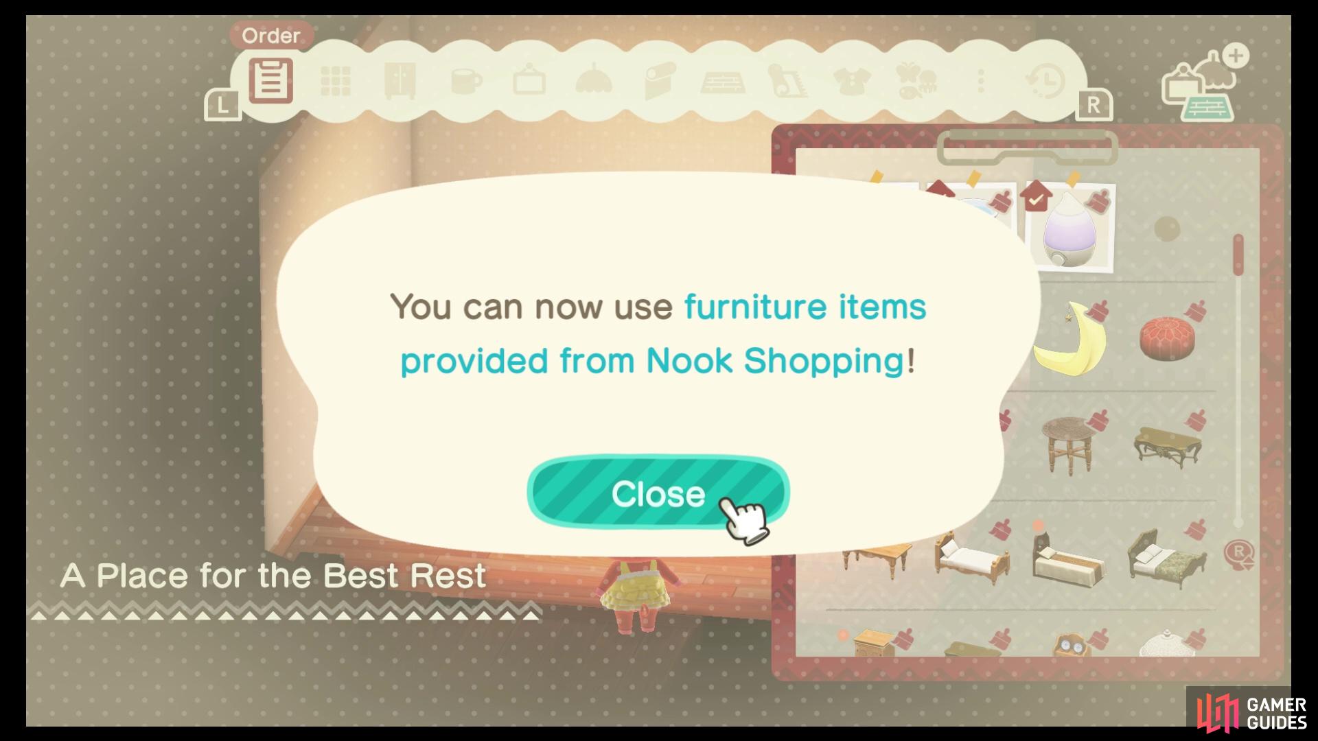 You'll be able to use any item you have registered to your NooK Shopping catalog