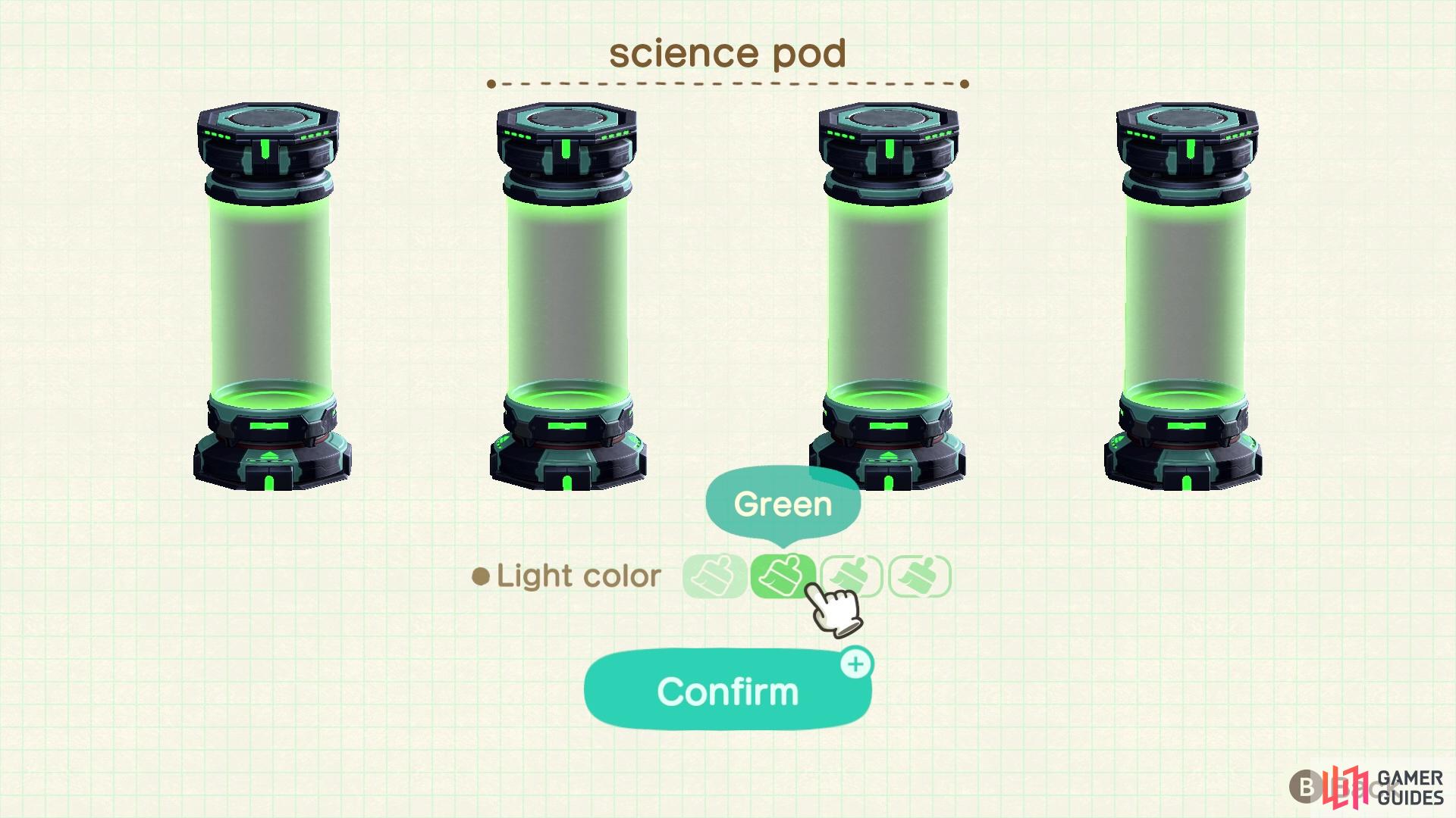 The Science Pod can be changed to hold different colored liquids.
