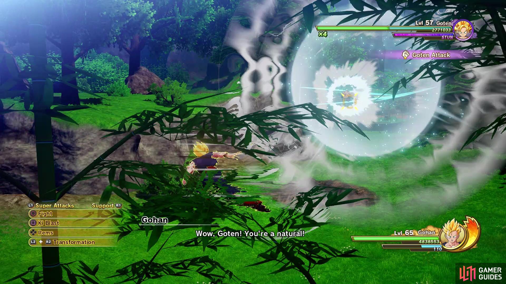 Goten's only move is to charge at you, which is easy to block/dodge