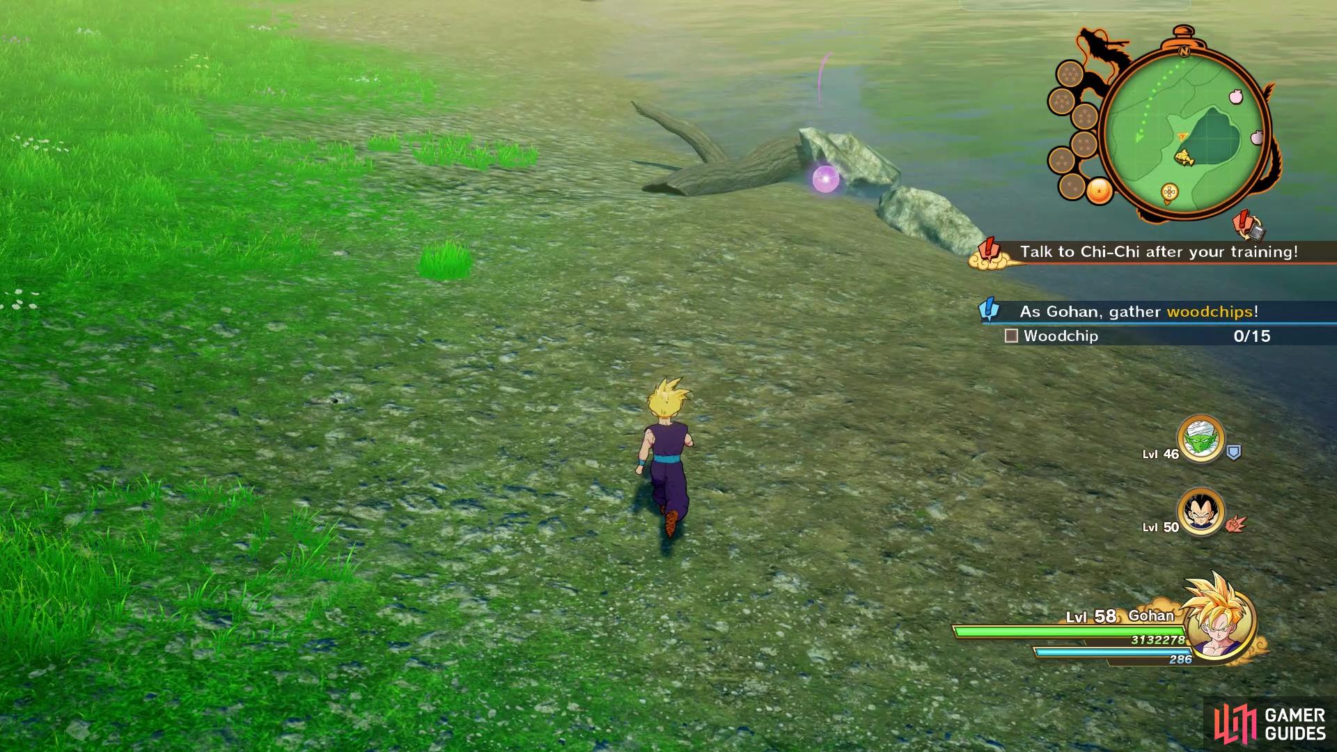 All of the purple orbs that contain Woodchips will be by dead/fallen logs