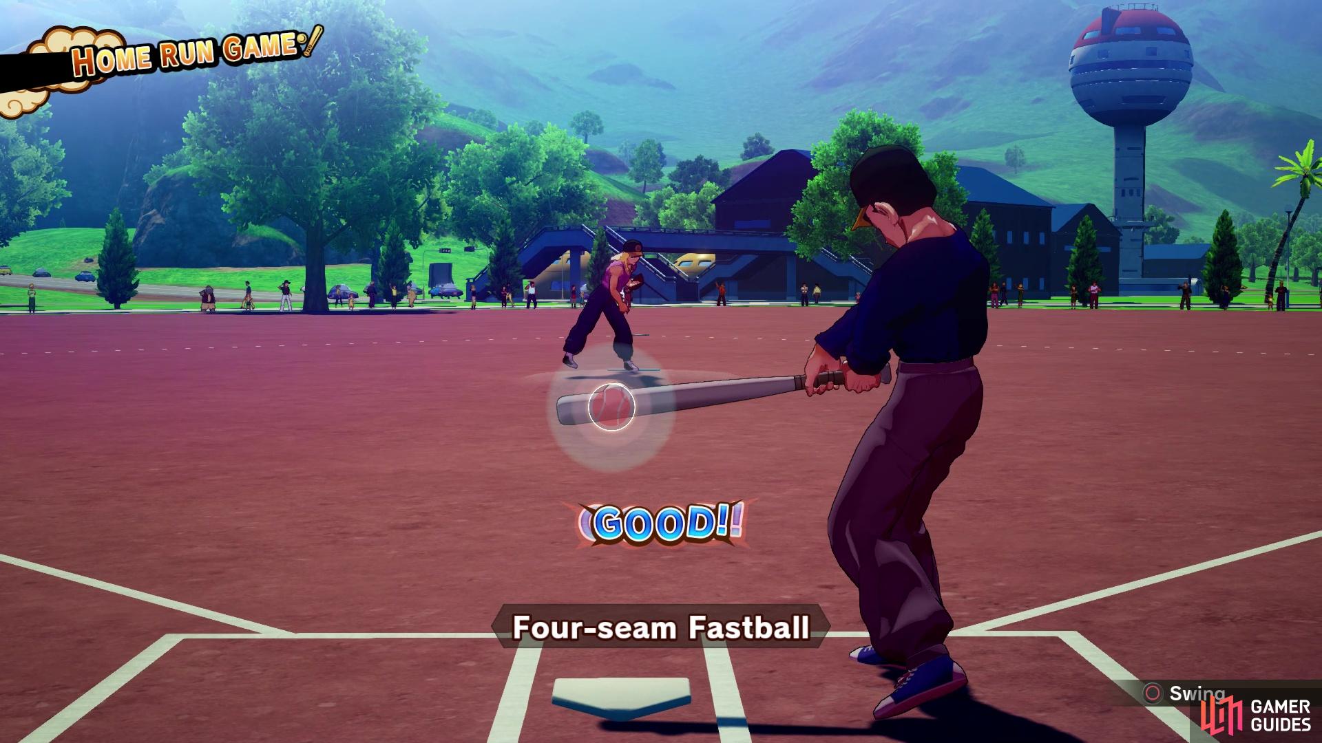The closer you hit it to the red ball, the further Gohan will hit it