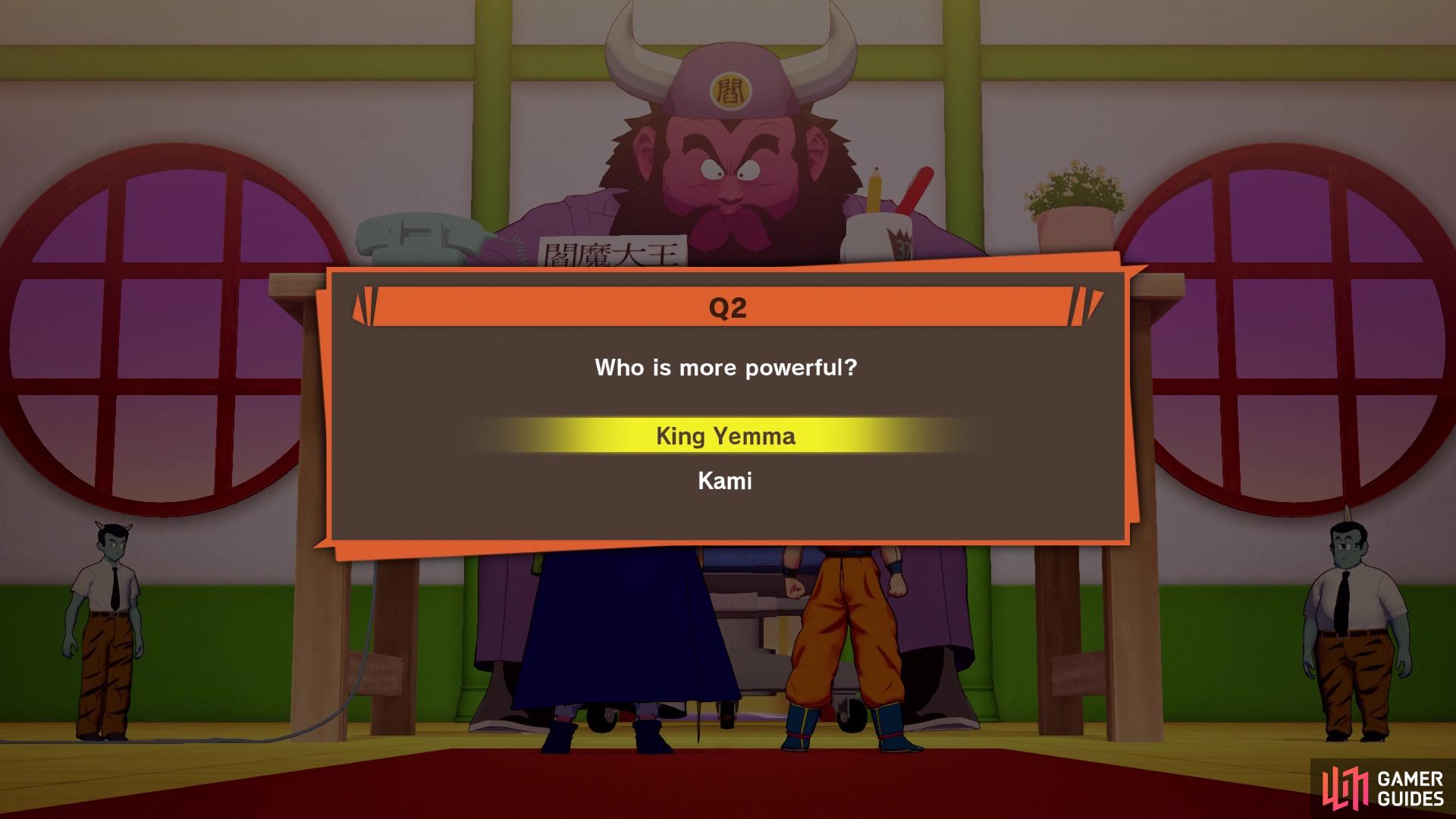 King Yemma will test you by asking you some quiz questions
