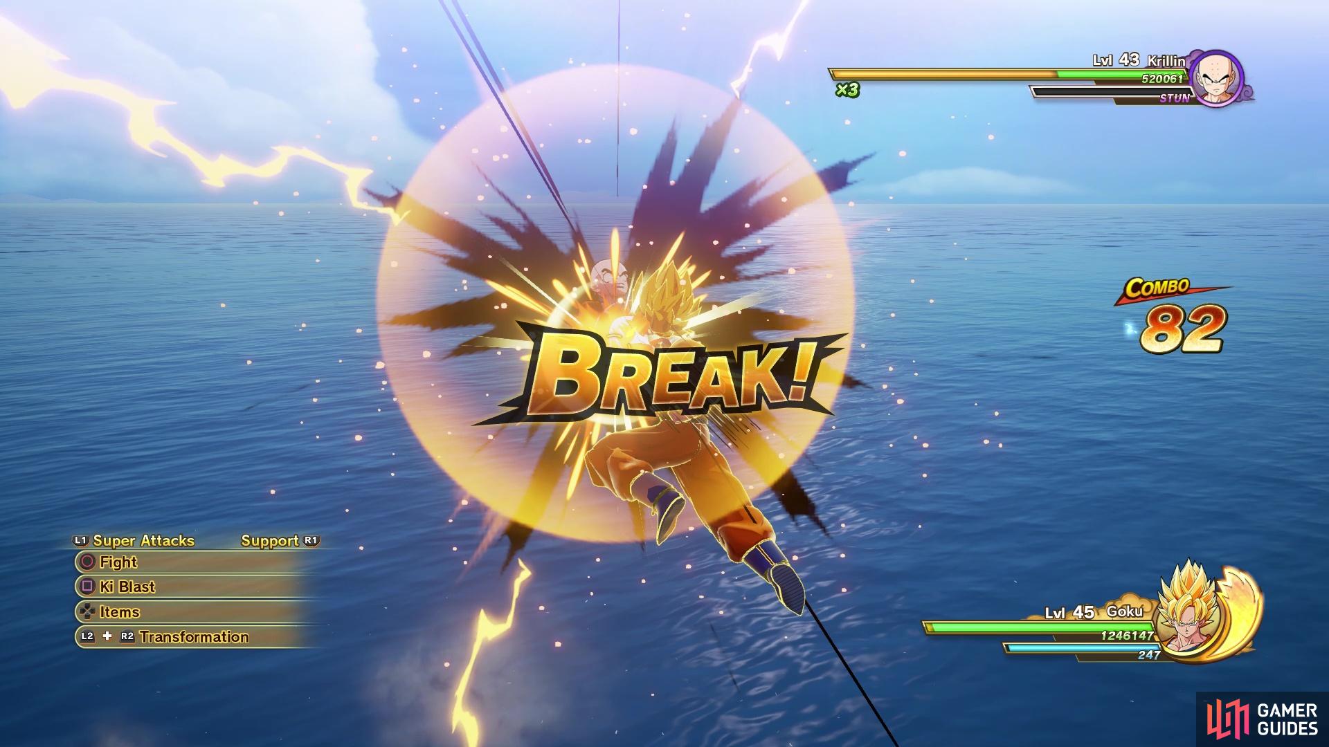 It's easy to break Krillin, as he isn't very aggressive at all
