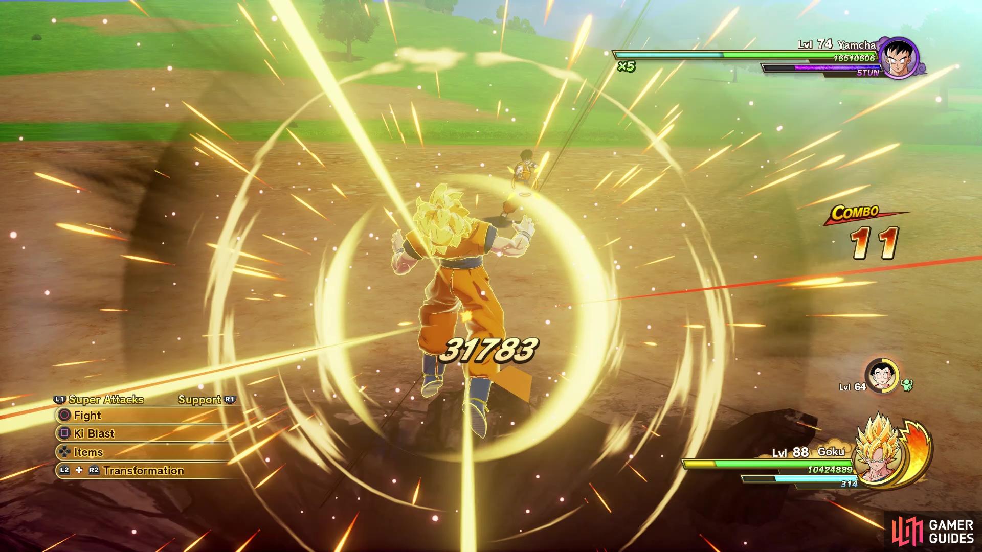 Yamcha's Spirit Ball will lock you in place if it hits