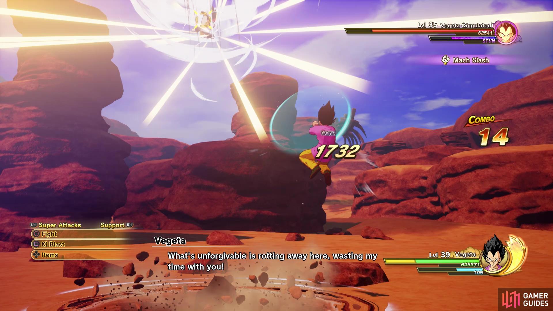 Vegeta will usually do a one-two combo of a melee attack