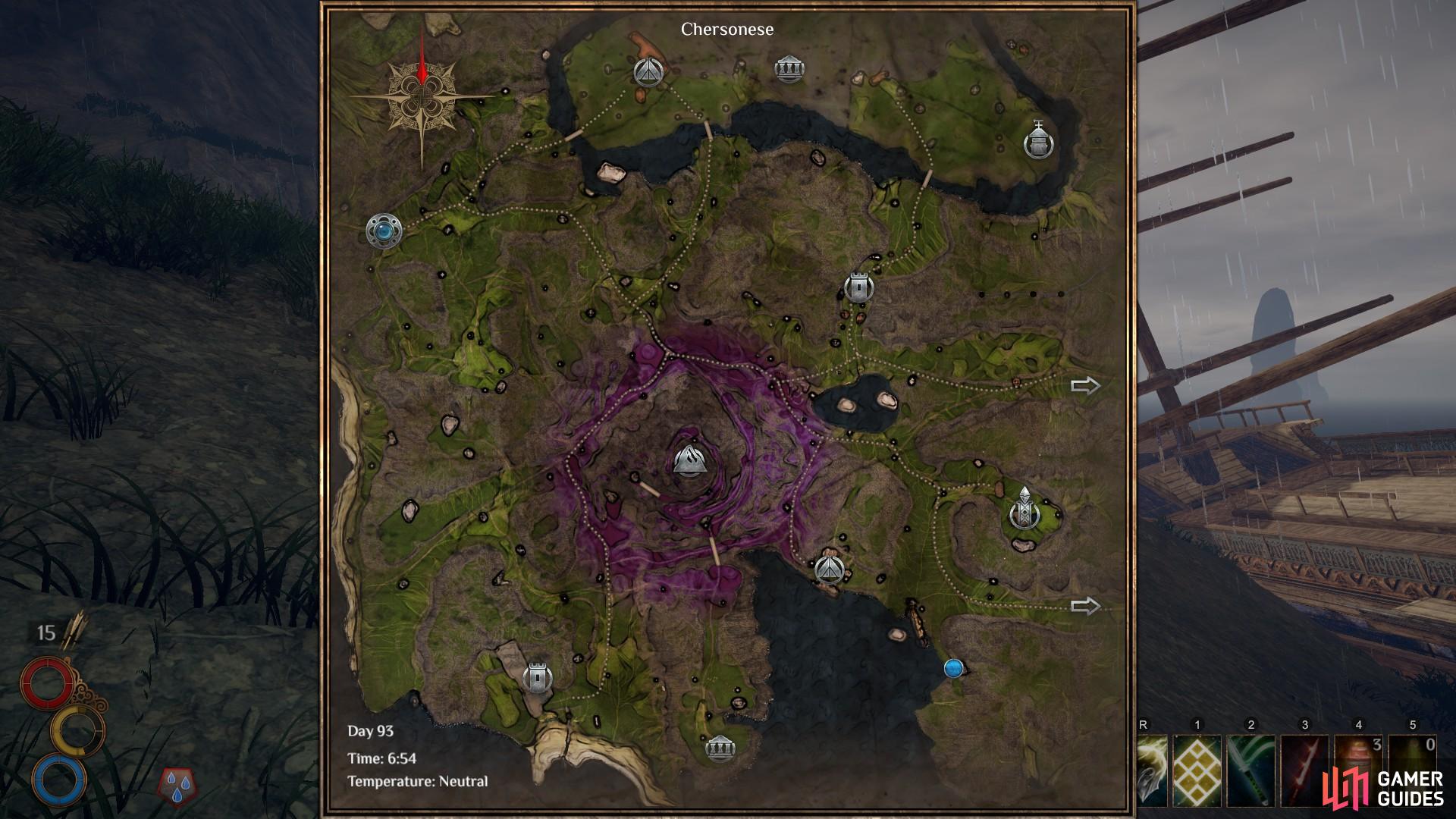 The location of the Voltaic Hatchery on the Chersonese map, marked here by a blue circle.