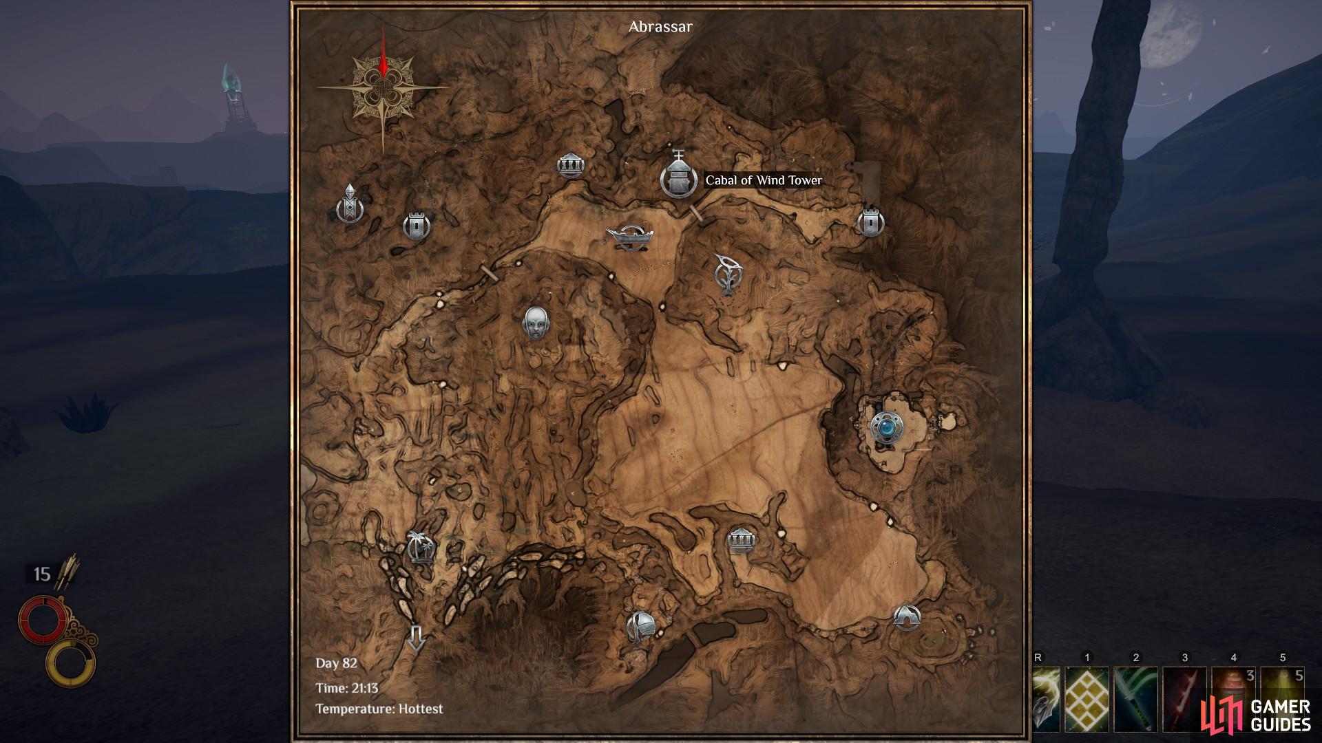 The location of the Cabal of Wind Tower in Abrassar, north west of Levant.