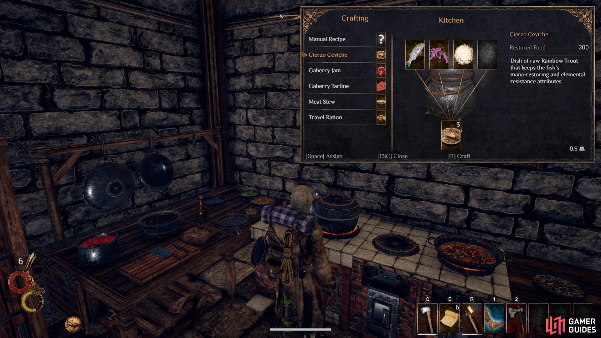 The Ceviche recipe as it appears in the crafting menu.