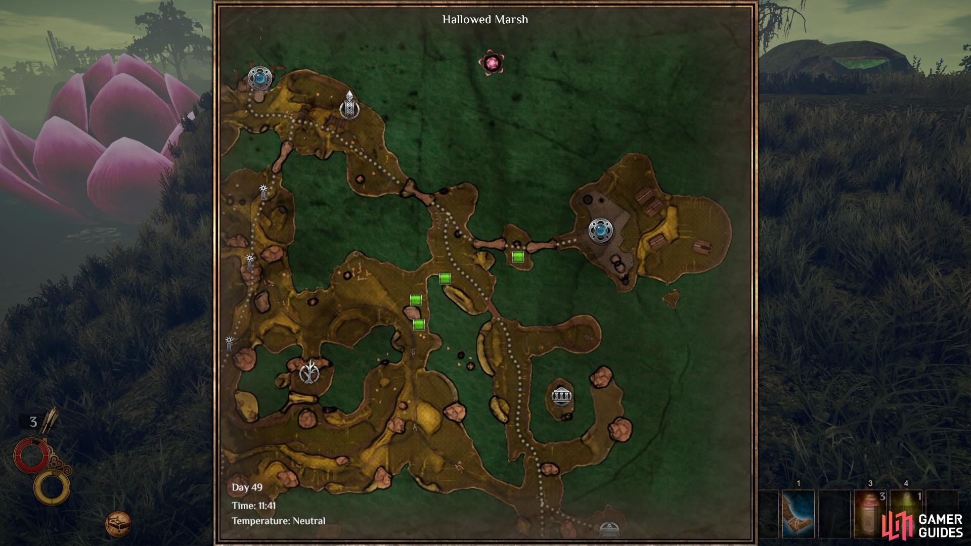 The location of four Marshmelon spawns close to the bridge leading to Giants' Village.