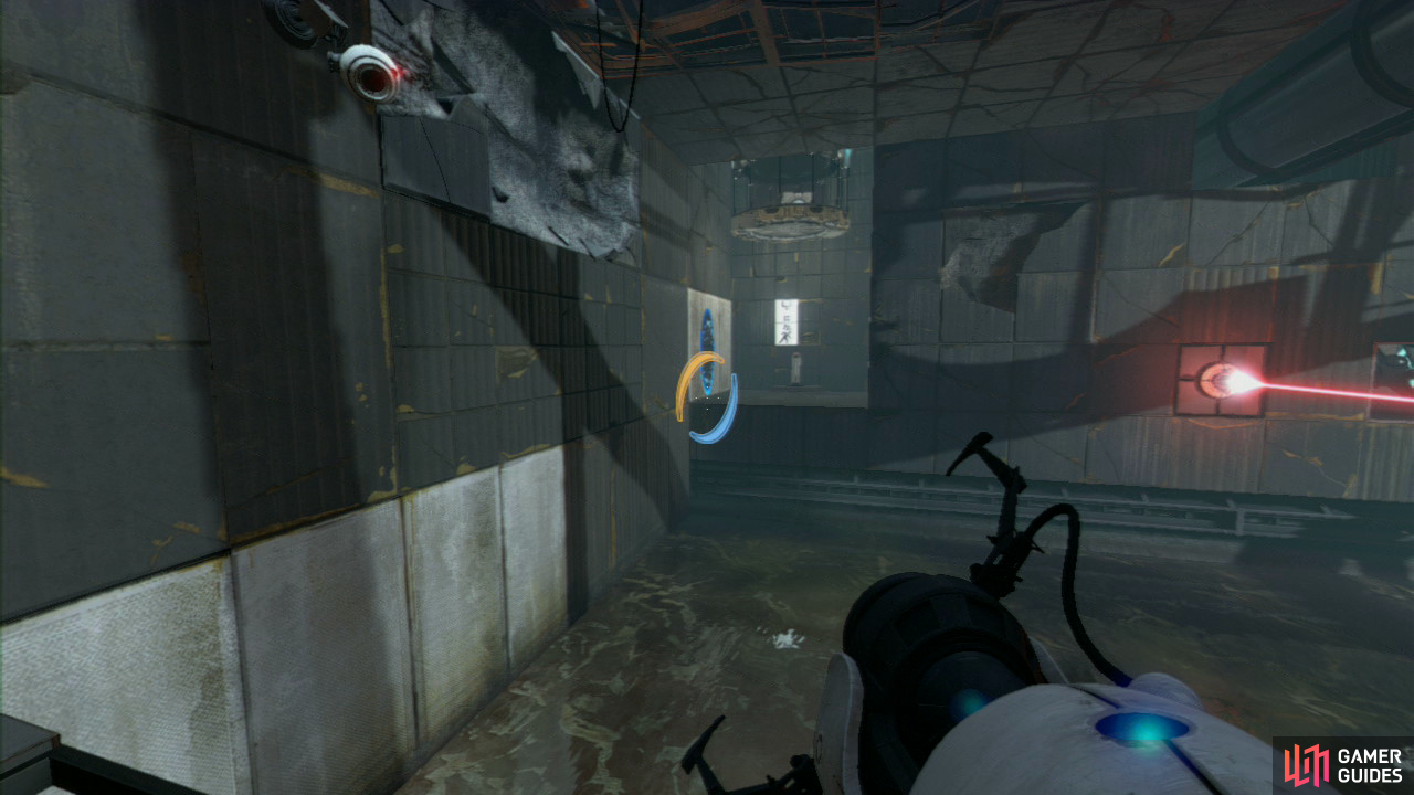 As soon as you enter the Test Chamber, place a portal on the wall directly to your left and then look across the water and fire your second one on the left-hand wall.