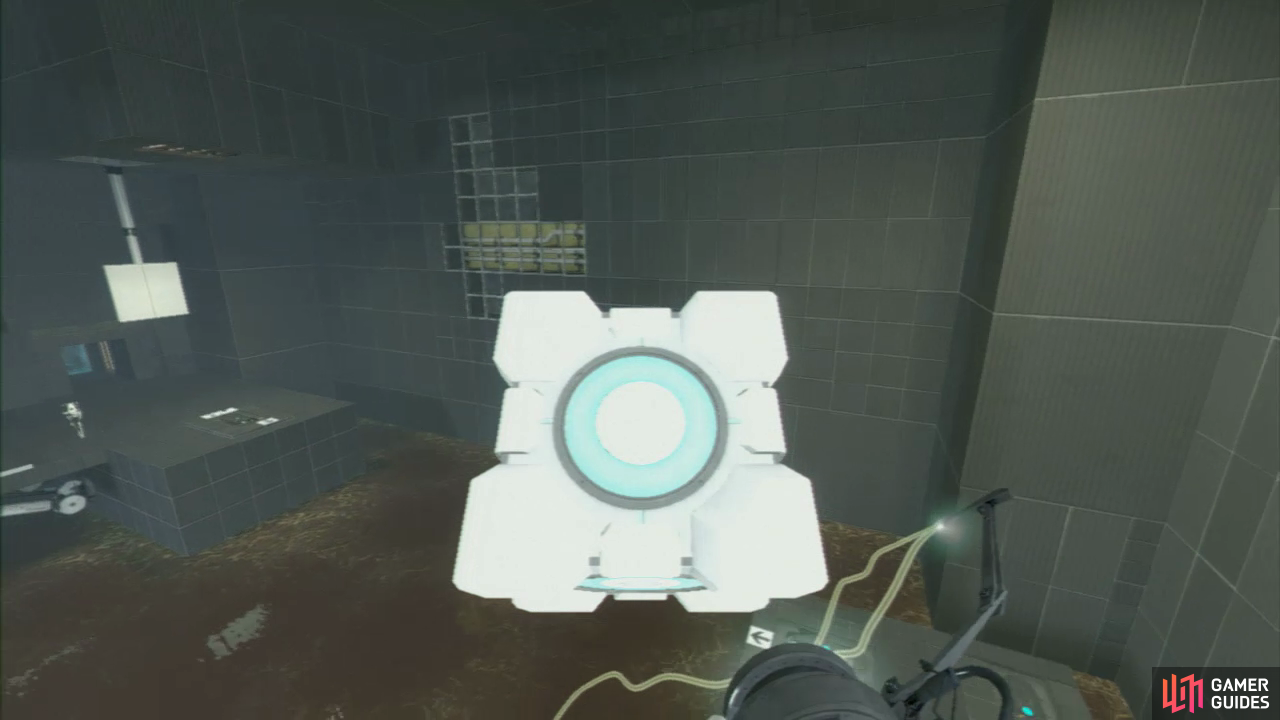 Player 2: You now need to get rid of all portals in the room (causing the panel to rise upwards), which in turn will allow player 1 to land safetly with the Cube.