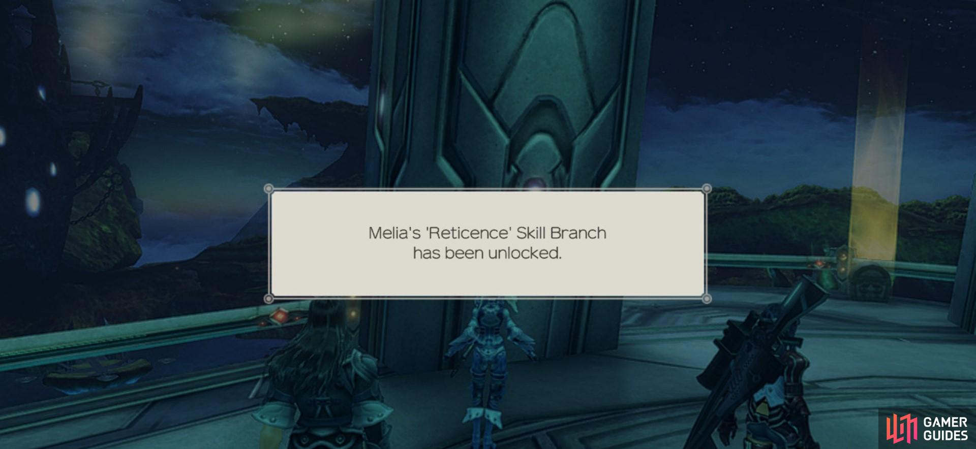 Completing this quest will unlock Melia's skill branch, Reticence. 